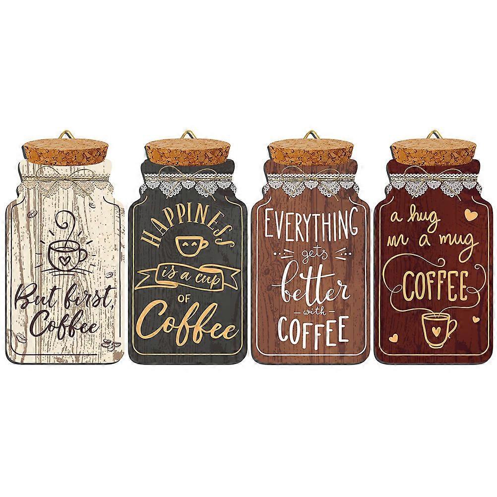 Kitchen Coffee Decor Coffee Wood Sign Rustic Style 4Pcs