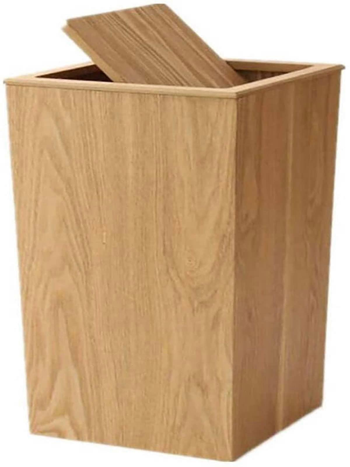 Retro Rubbish Bin Large Wooden Waste Basket with Lid, Colour: A, 23.4 x 23.4 x 40.6 cm