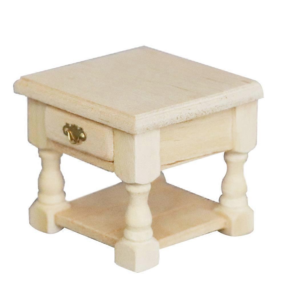 Wooden Mini Bedside Table with Drawer – Realistic Miniature Furniture for Dollhouse Decor, DIY Nightstand Accessory for Miniature Room Layouts and