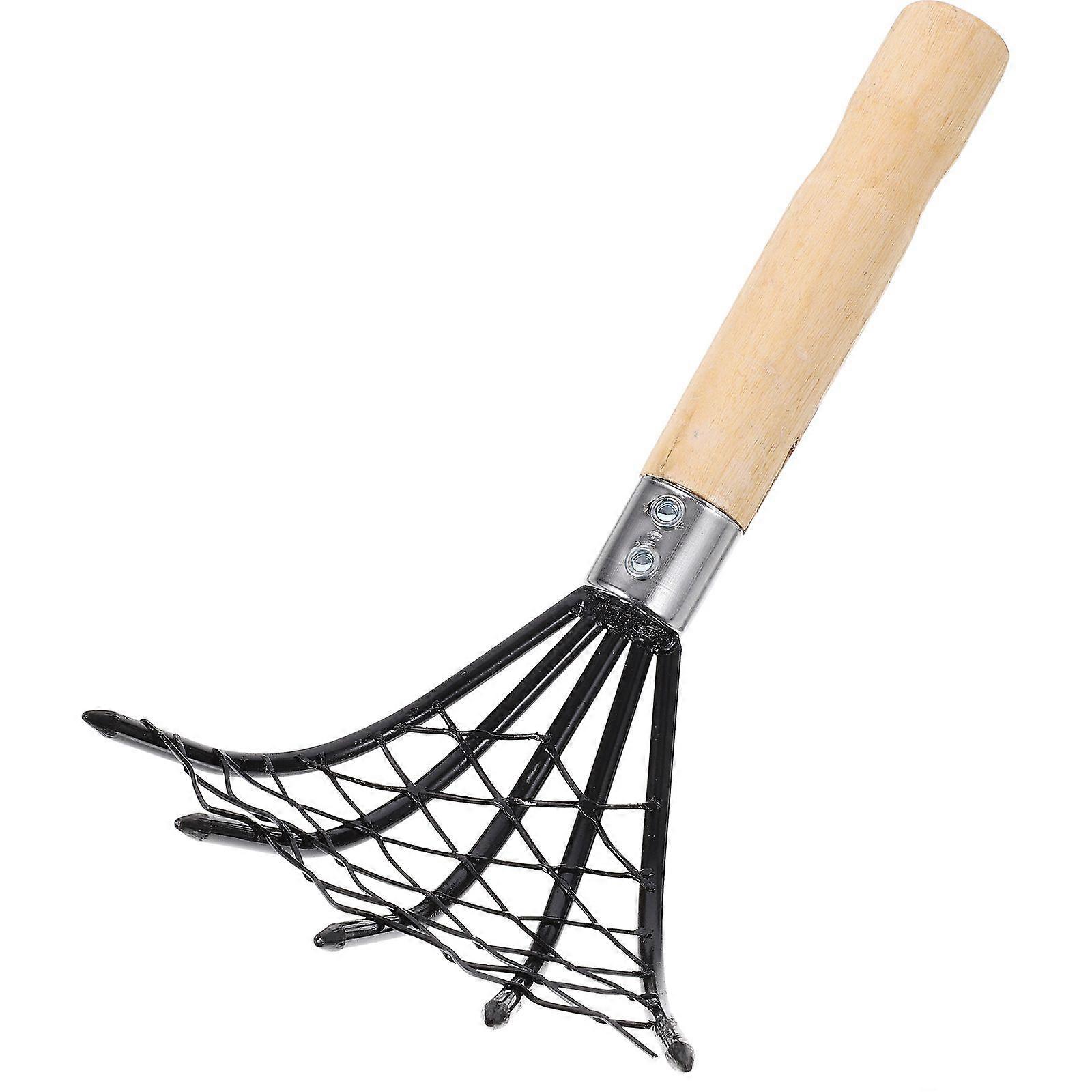 1Pc Stainless Steel Clam Rake with Net Bag Oyster Shell Digging Rake Black