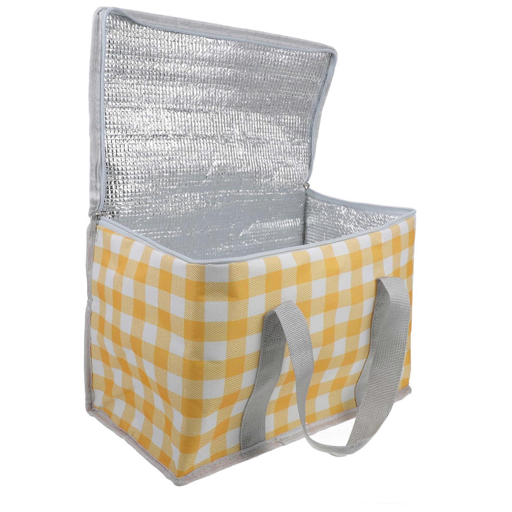 Insulated Cooler Bag Picnic Basket with Zip Closure, Foldable Travel Cooler, Yellow, Large Size, Durable Material