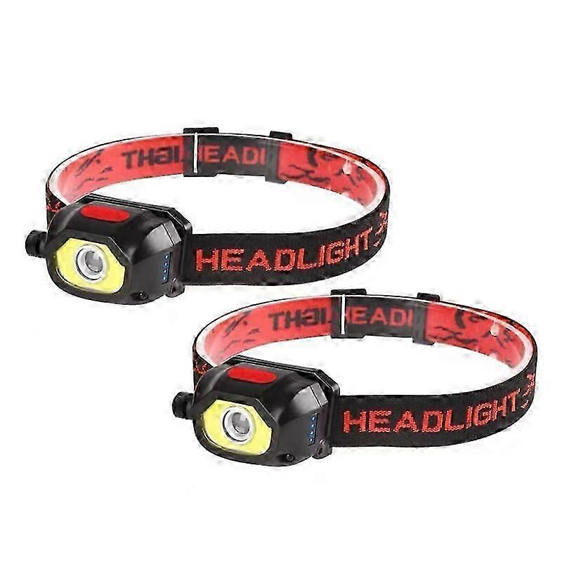 2x Head Flashlight Usb Rechargeable Intelligent Sensing Waterproof High Lumens Camping Equipments Headlight Rotating Zoom