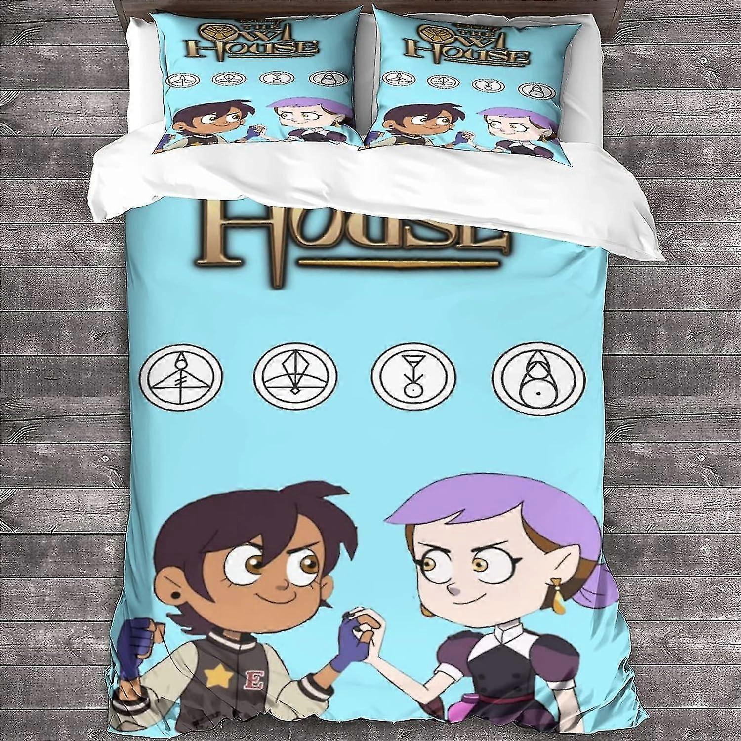 Conjunto de cama The Owl House impresso em 3D para adolescentes Conjunto de capa de edredom com padrão de animação com fronhas Capa de colcha de microfibra com zíper