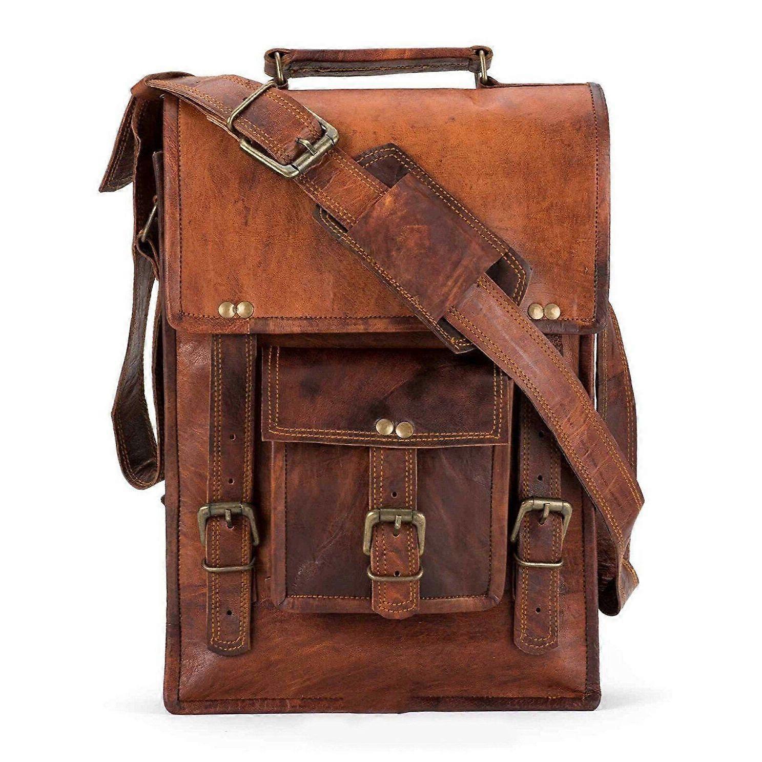 Retrò Fatto A Mano Marrone Laptop Rustico Spalla Messenger Satchel Valigetta In Pelle