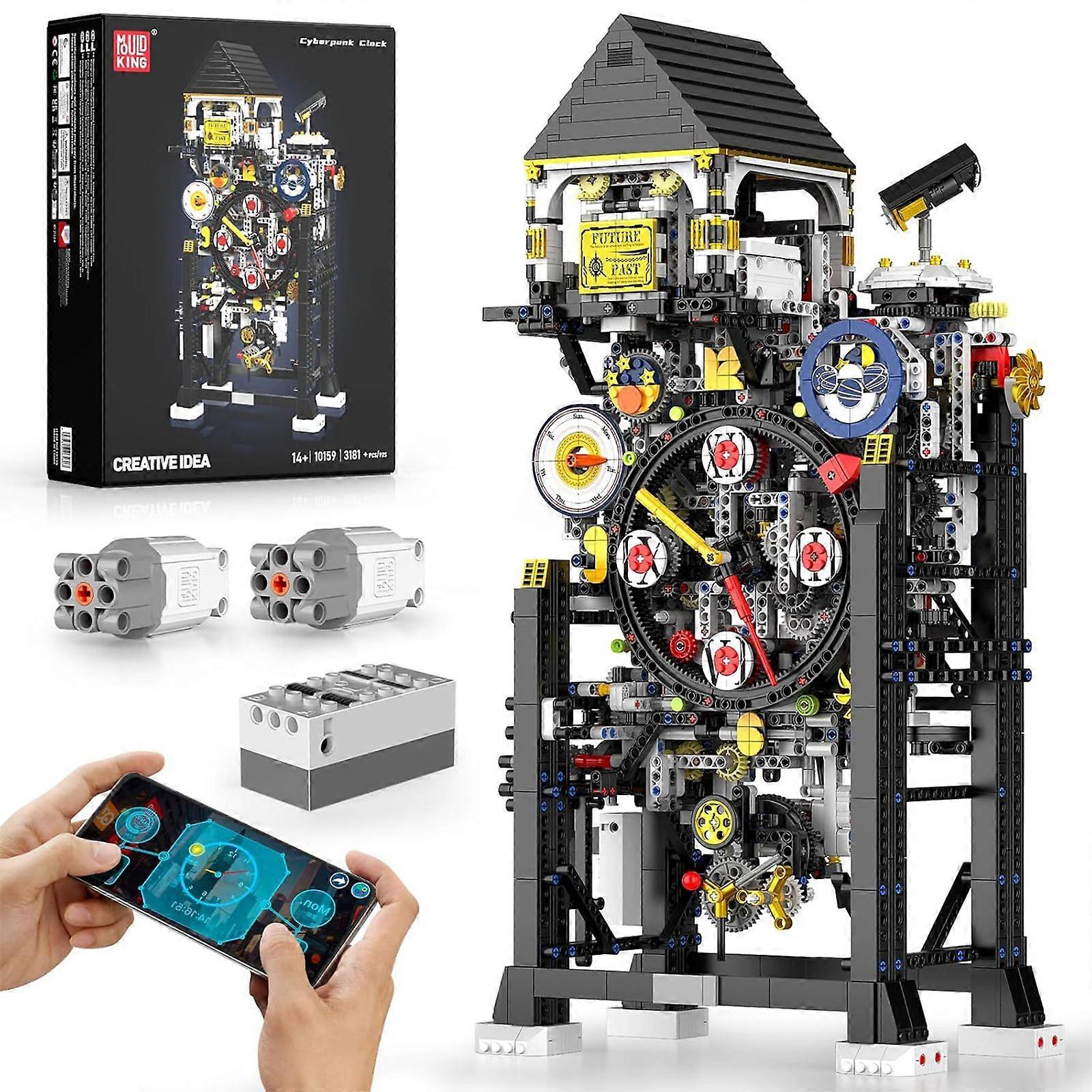 Mould King 3181+PCs Neo-Vintage Smart Clock Building Set - APP-Controlled Cyberpunk Chronometer with Quad Dials & Mechanical Songbird Alarm for Adults