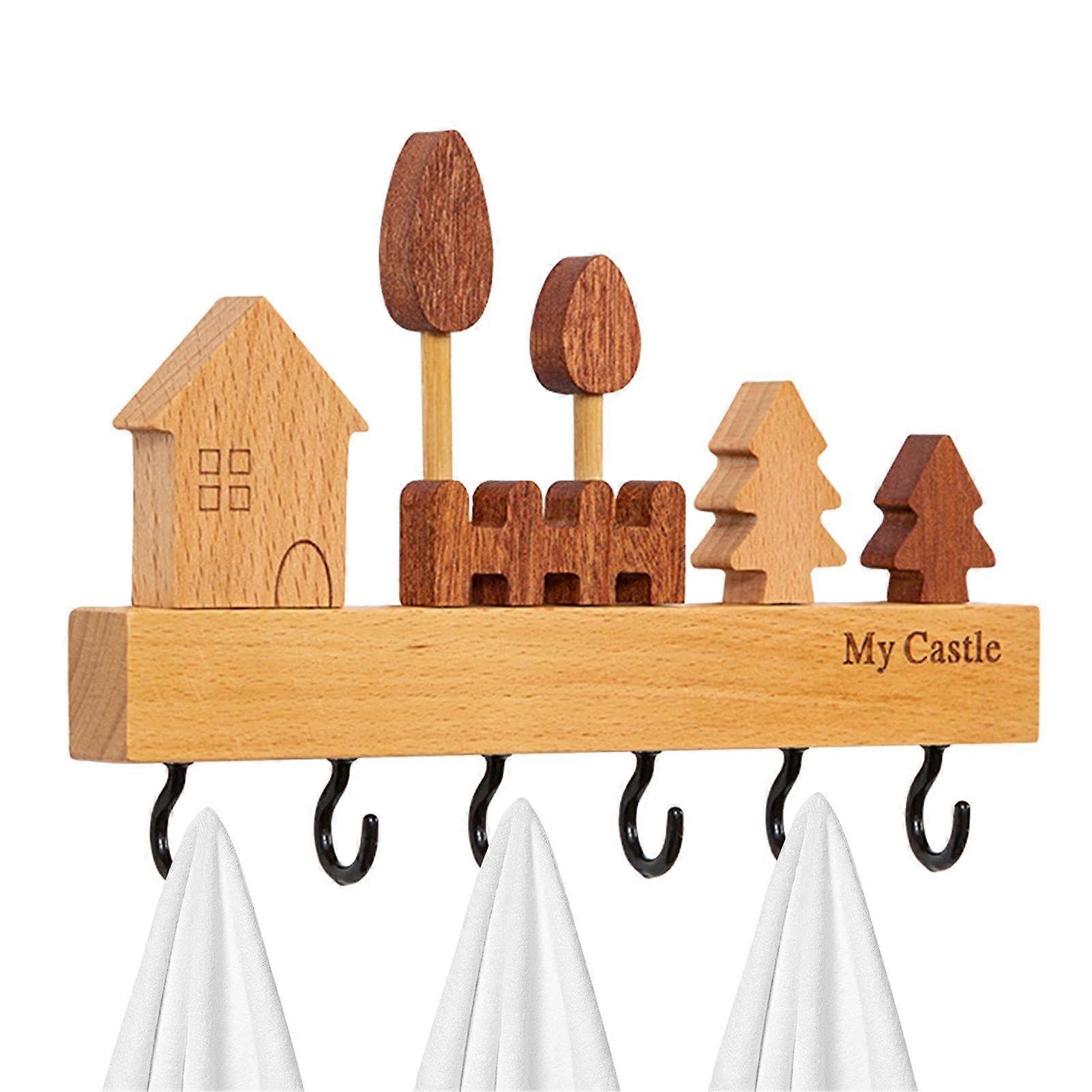 Wall Coat Rack with 6 Hooks - Black Wall-Mounted Key and Towel Hanger for Entryway or Bedroom Decor
