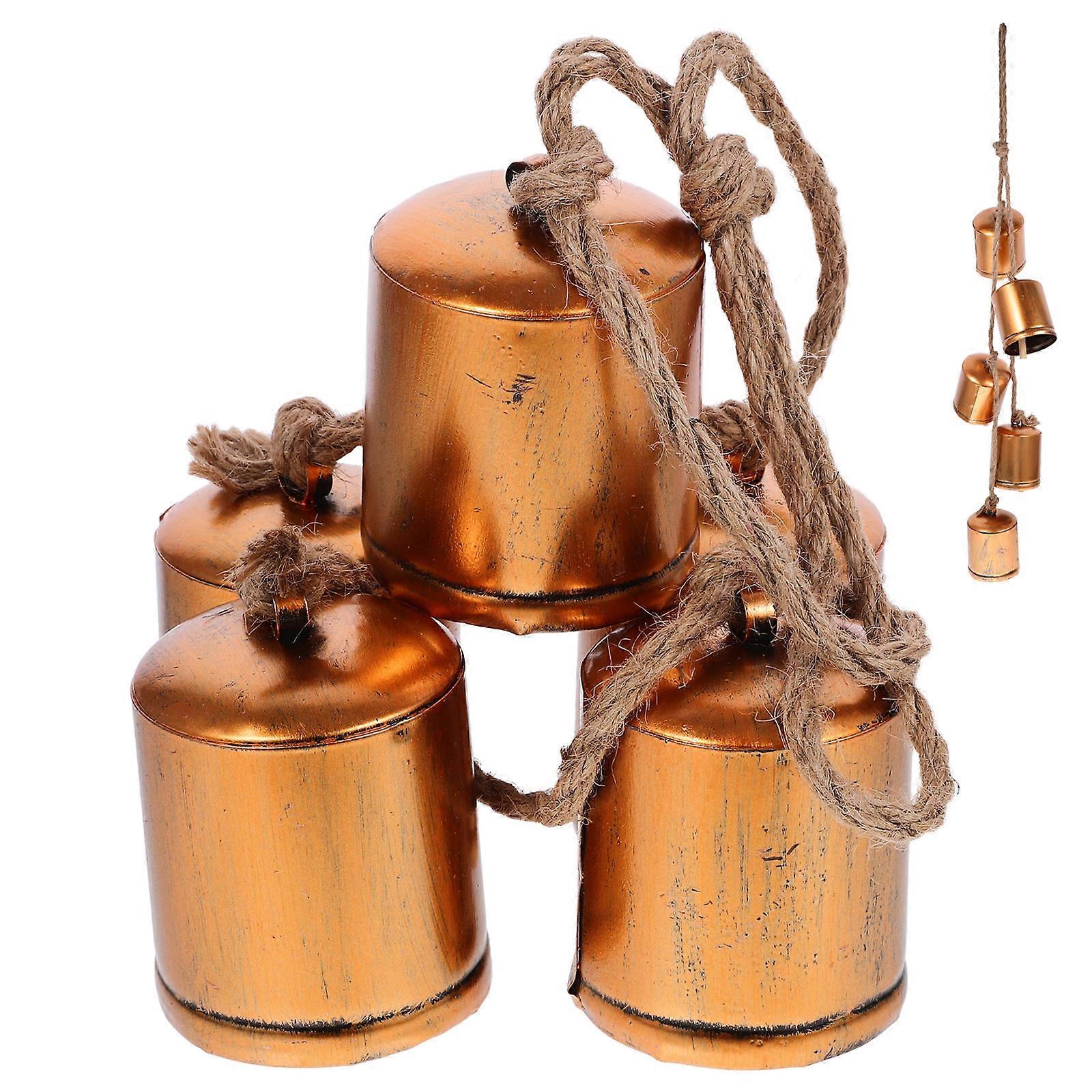 Hanging Bells For Outside Decoration Item Jute Rope Wood 5Set