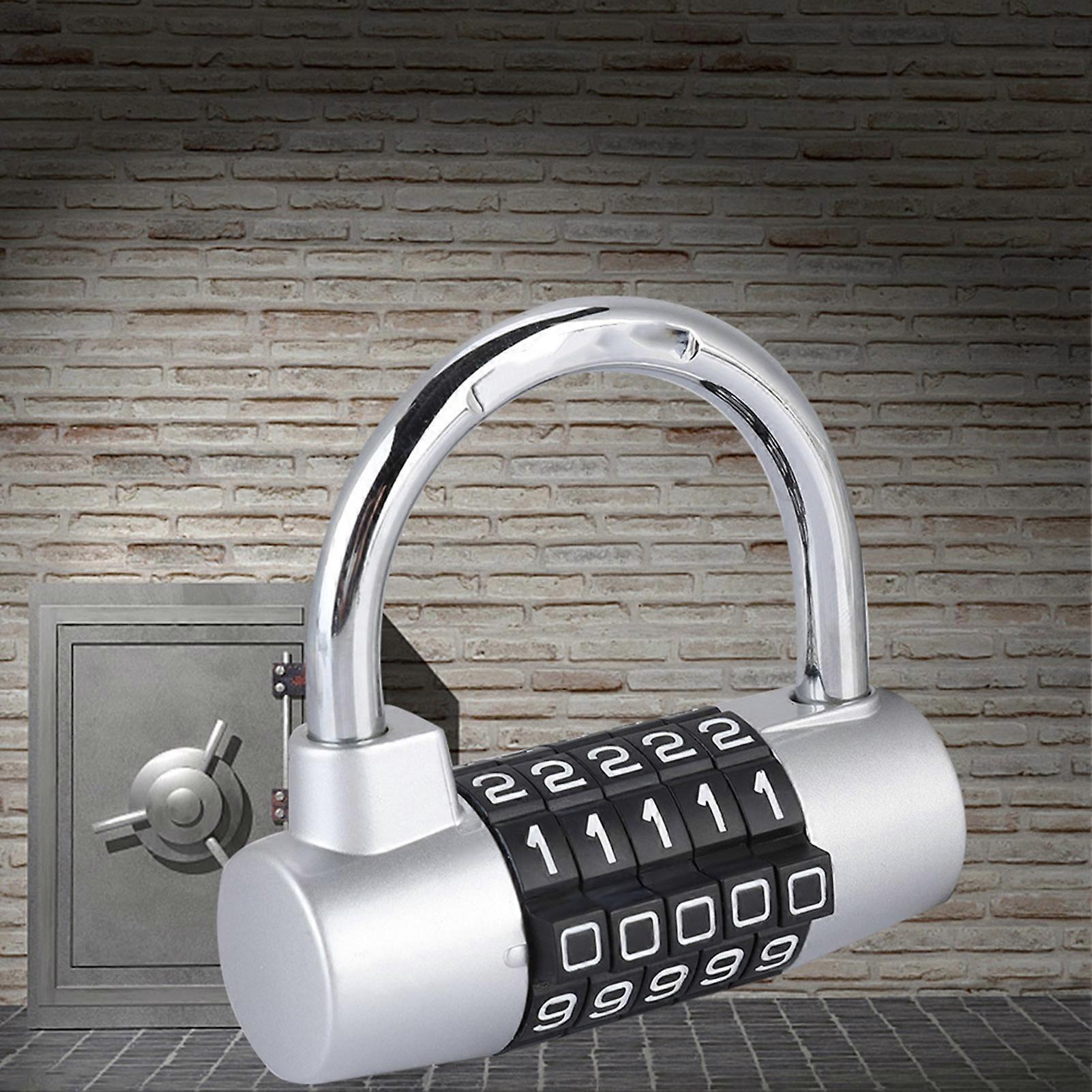 5 Digit Code Lock Padlock U shaped Suitcase Door Combination Lock Silver