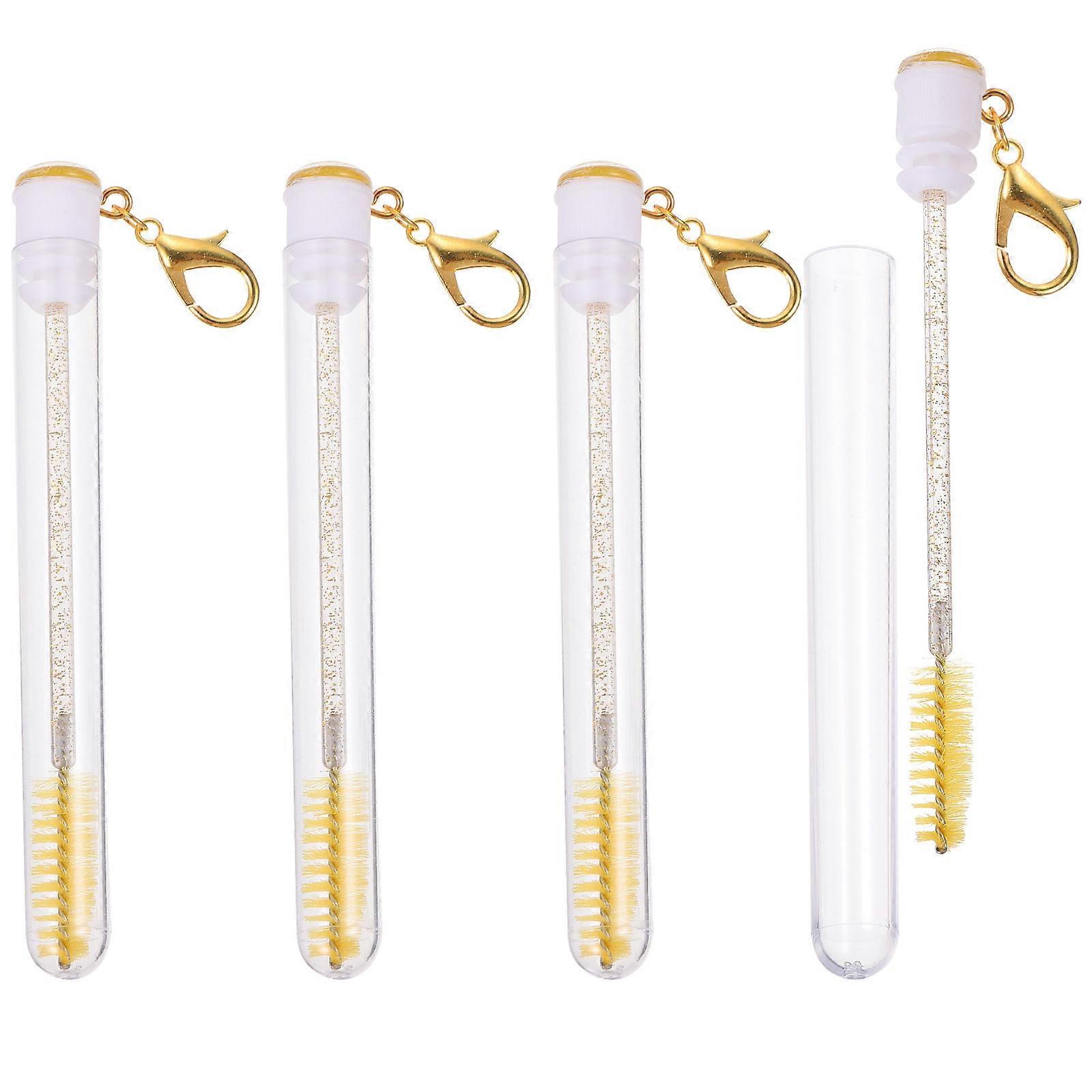 Yellow Eyelash Brush Set with 4pcs Mascara Brushes for Home Use Lightweight Portable Acrylic