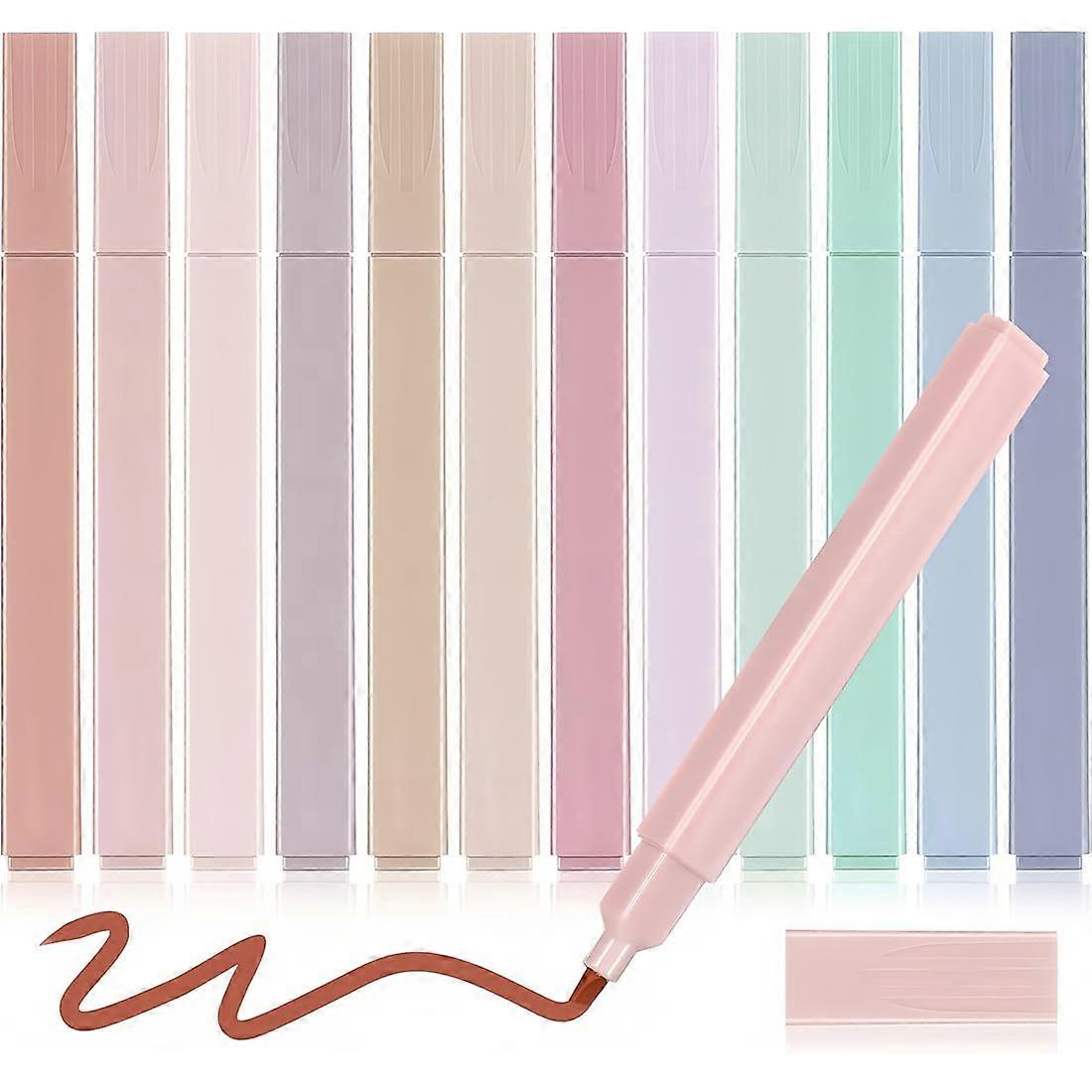 12 Colours Highlighter Pen Set, Pastel Marker Highlighters For Journaling And Note Taking, Aesthetic Text Markers