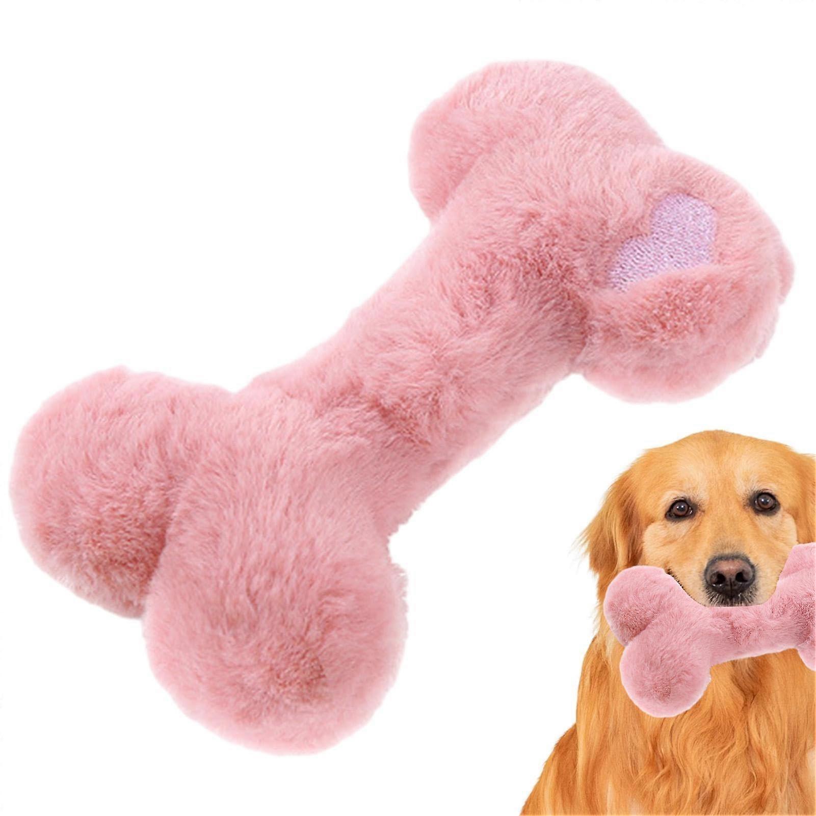 Soft Bone Shaped Plush Toy  Dog Toy with Bone  Bone Shaped Vocal Toy  Plush Bone Chew Toy for Dogs  Pink Toys