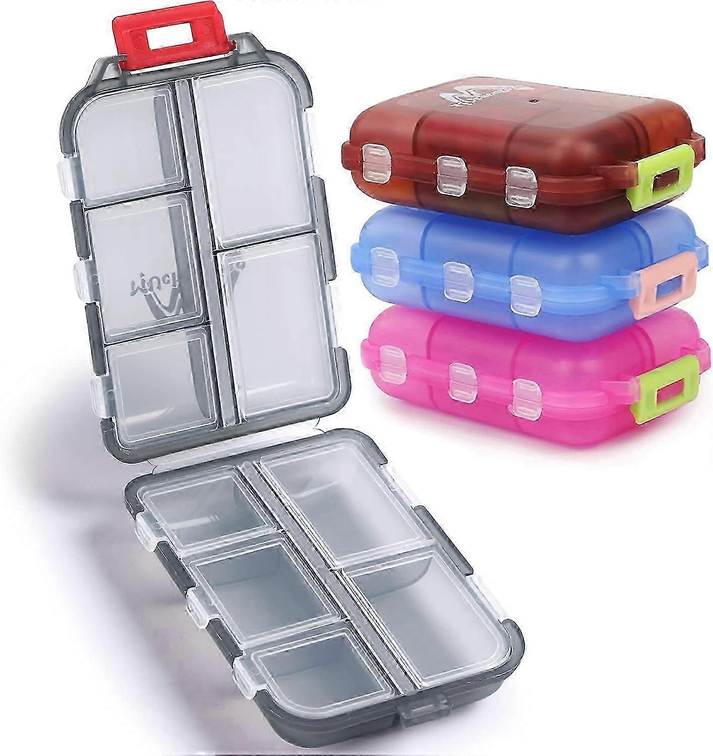 4 Pack 7 Days Pill Box - 10 Compartments Handy Medicine Box for Travel Daily Use (Mixed Colors)