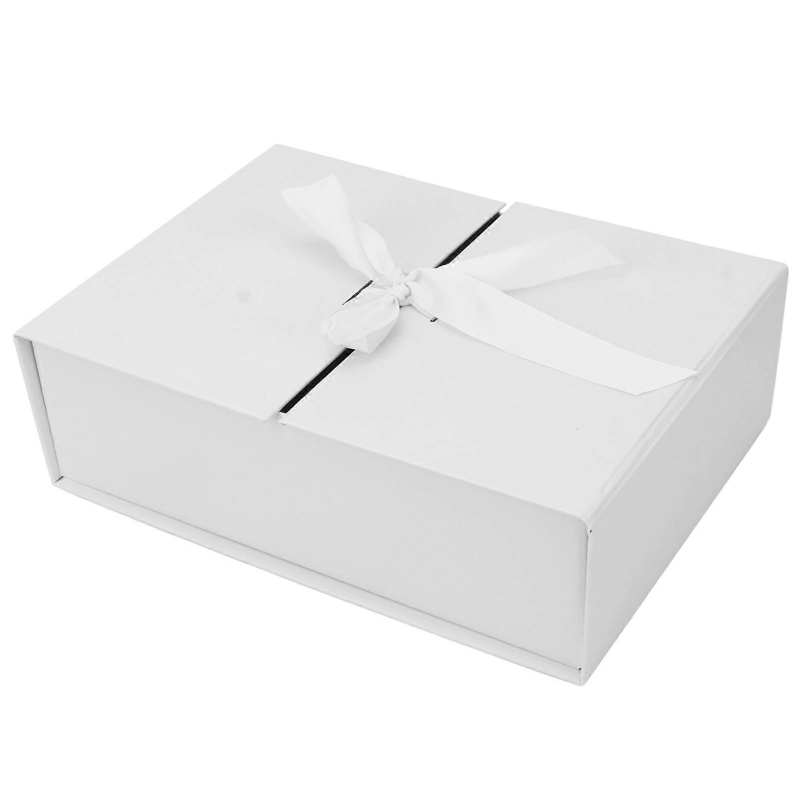 Double Door Gift Box Bow Design Reusable External 26x19x8cm Paper Material Decorative Folding Wrapping Gift Box White