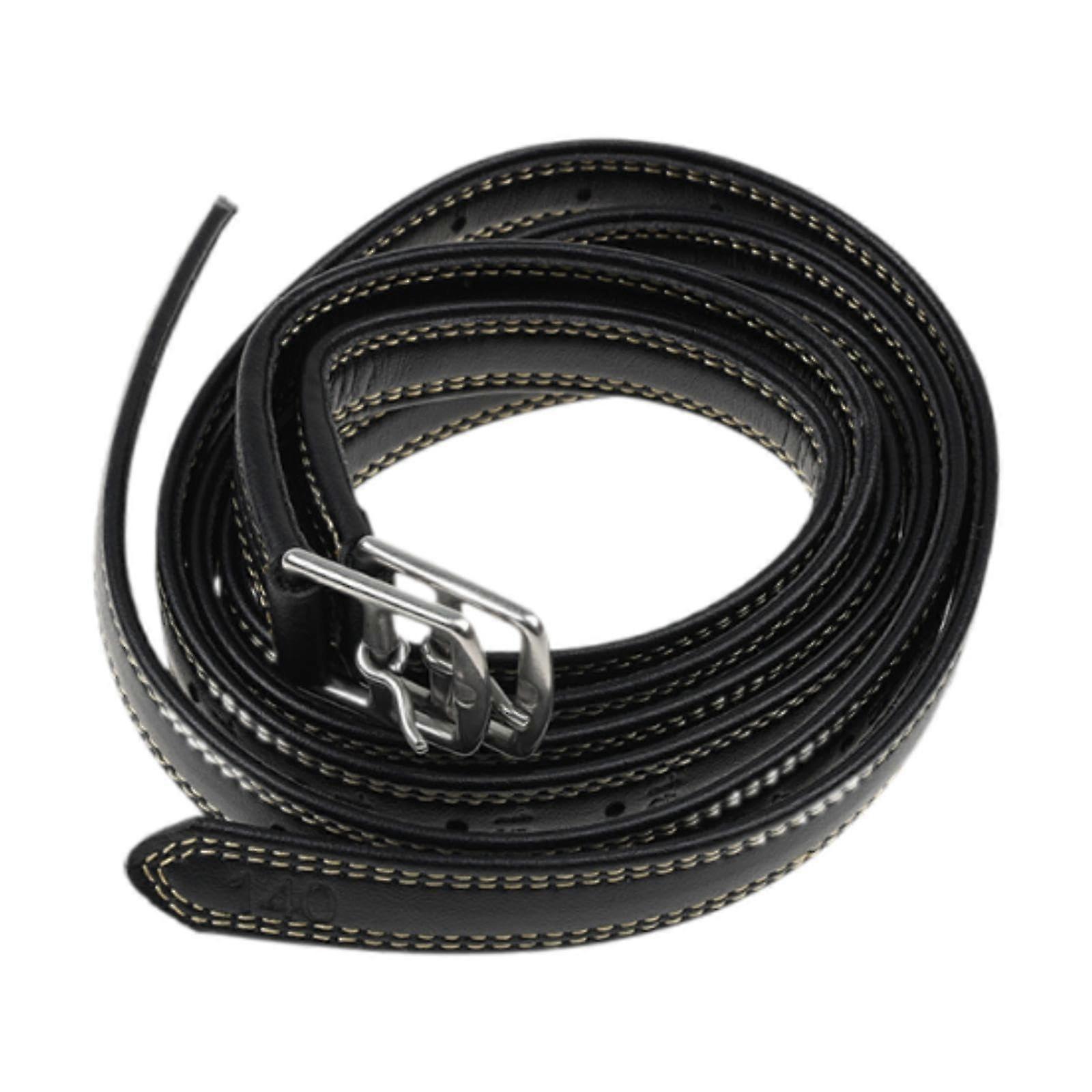 Set of 2 Adjustable Stirrup Leathers with Steel Buckles, 53.15 Inches Length for Riding Use, Black