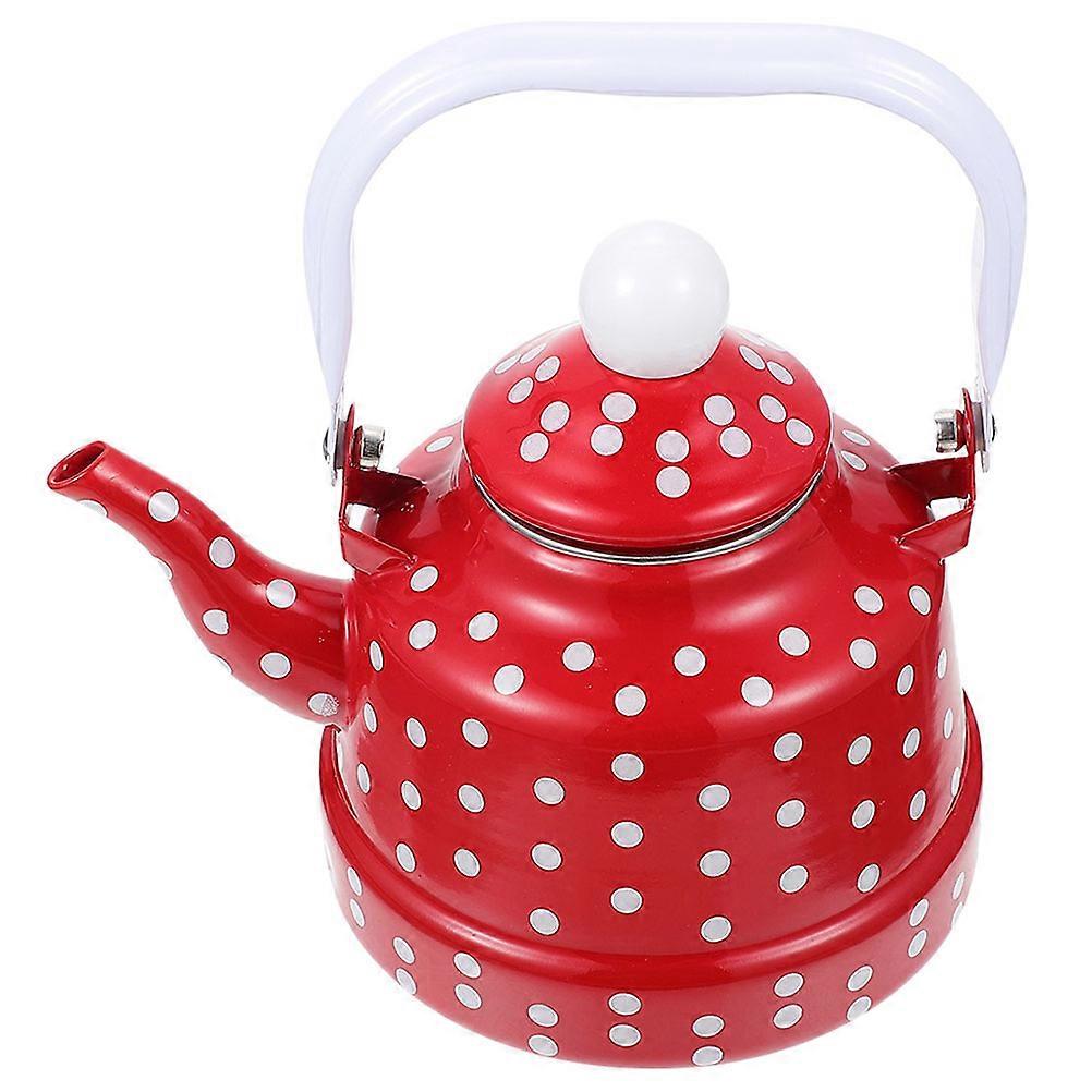 Enameled Teapot Tea Kettle Office Use Red with White Dots 19x18x9cm Capacity 2.5L Water Boiling 1Pack