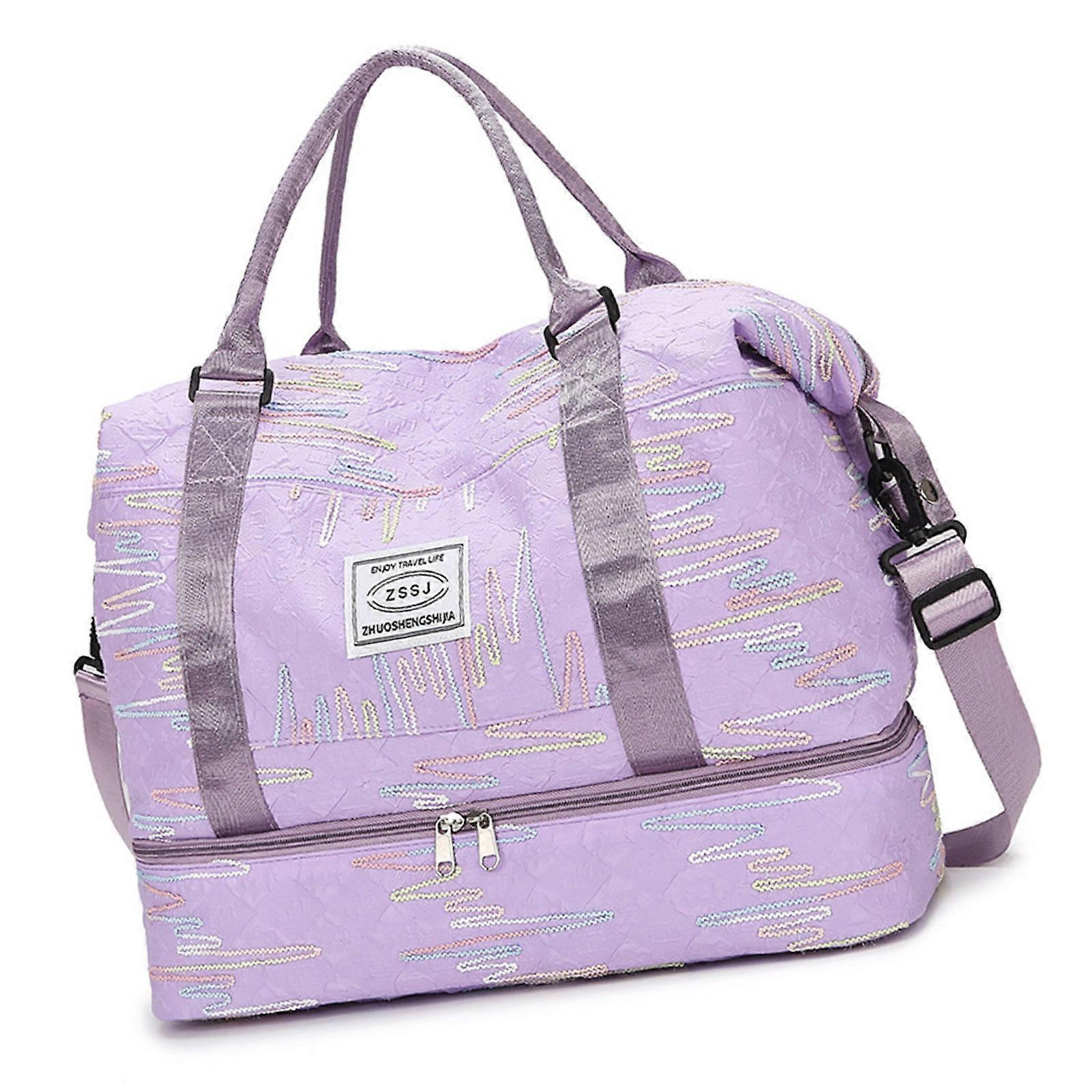 حقيبة اللياقة البدنية ذات السعة الكبيرة حقيبة السفر حقيبة عطلات نهاية الأسبوع مع حقيبة أمتعة فصل رطبة وجافة حقيبة بين عشية وضحاها لقضاء عطلة أرجواني