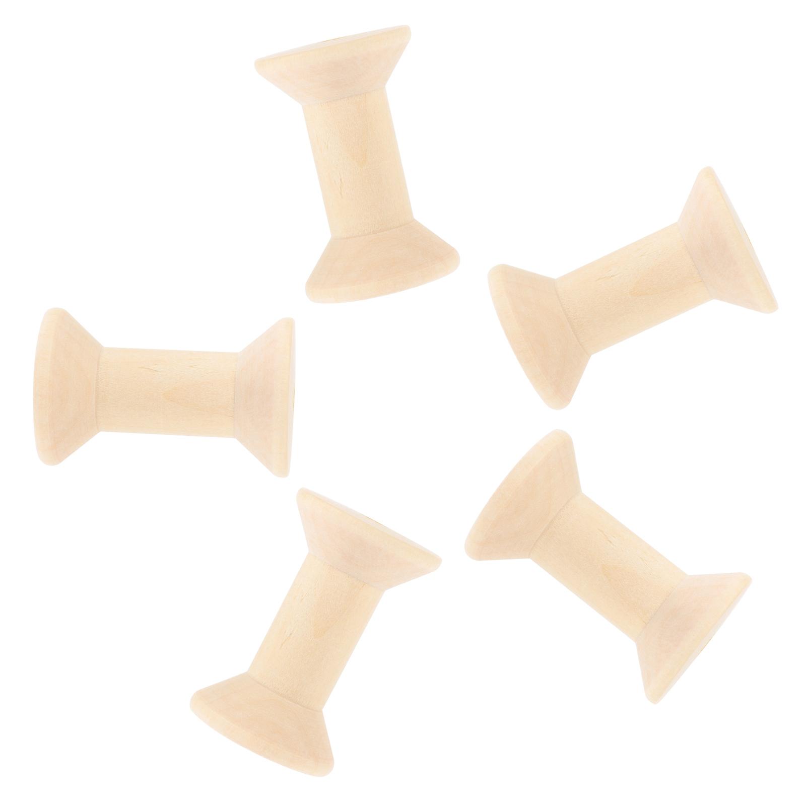 DIY Craft Bobbins Natural Wood Winding Spools Sewing Projects Light Brown 7X3.8cm Model Making 5Pcs