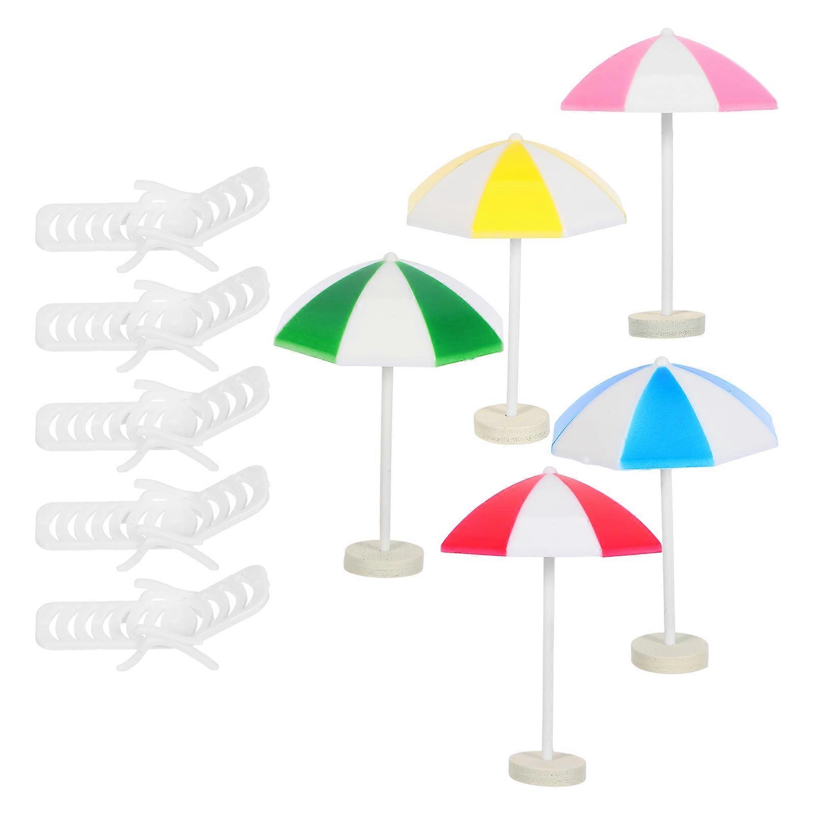 5 Sets Dollhouse Beach Miniature Decoration Tiny Toy Umbrella and Chair Set for Summer Mini Scenes Ocean Micro Seaside Ornaments