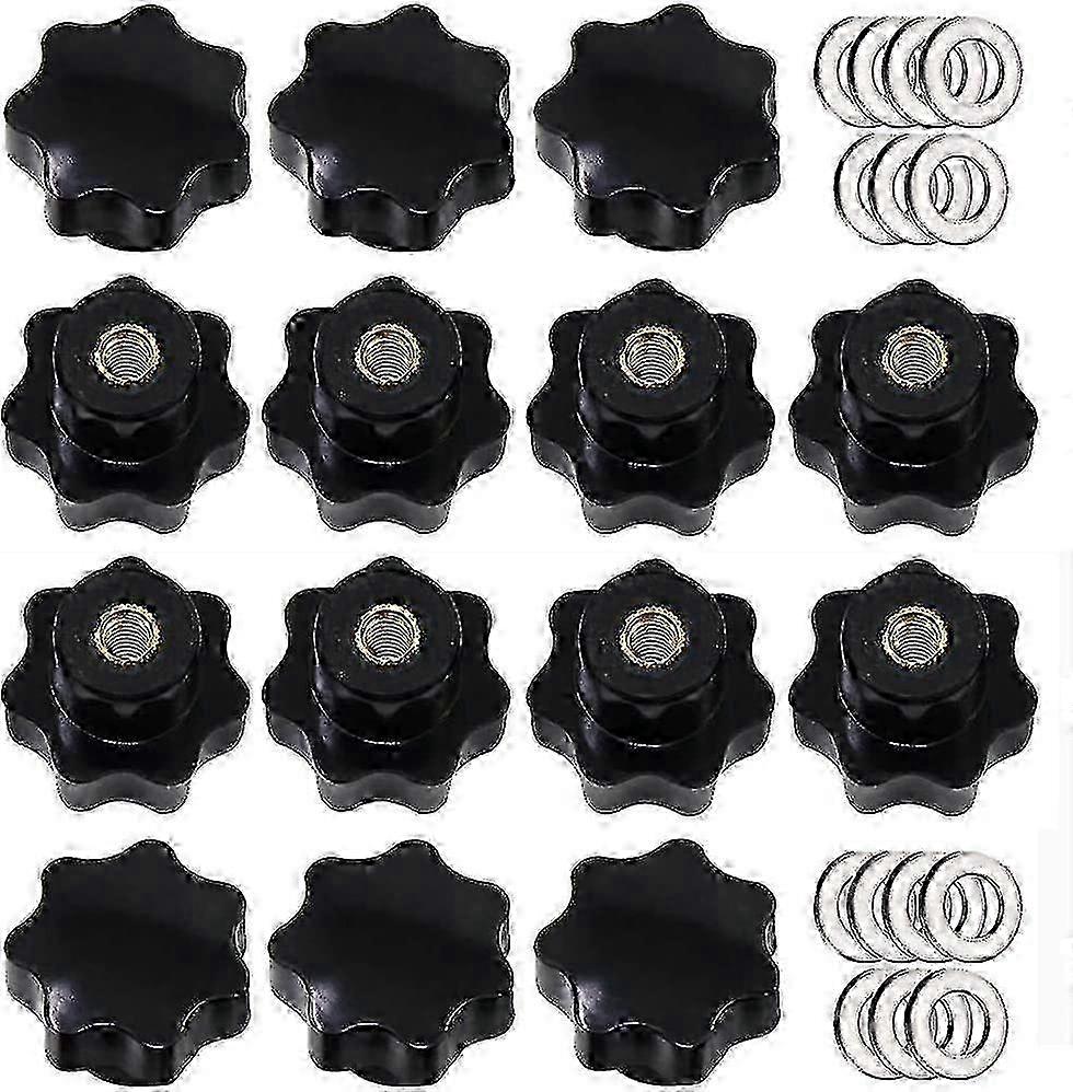 14 pieces m8 knurled thread clamp knob, star handle, star shaped hand knobs black plastic clamp knob p