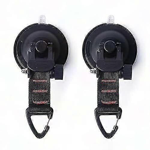 2 Heavy Duty Suction Cups with Hooks for Car Camping - Strong Tie Down Hooks