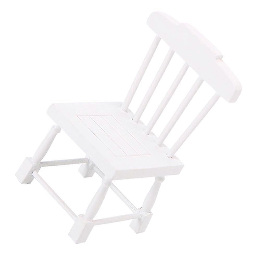 White Mini Wooden Chair Decor for Dollhouse Made of Synthetic Material 1 12 Scale