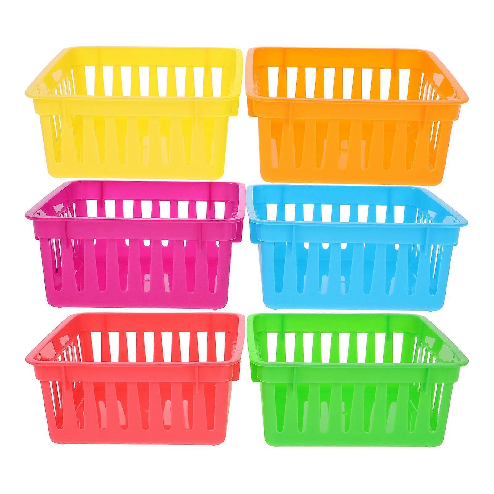6pcs Colorful Plastic Pencil Holders Compact Desk Organizers Sturdy Shallow Bins for Stationery Supplies Office and Study Storage