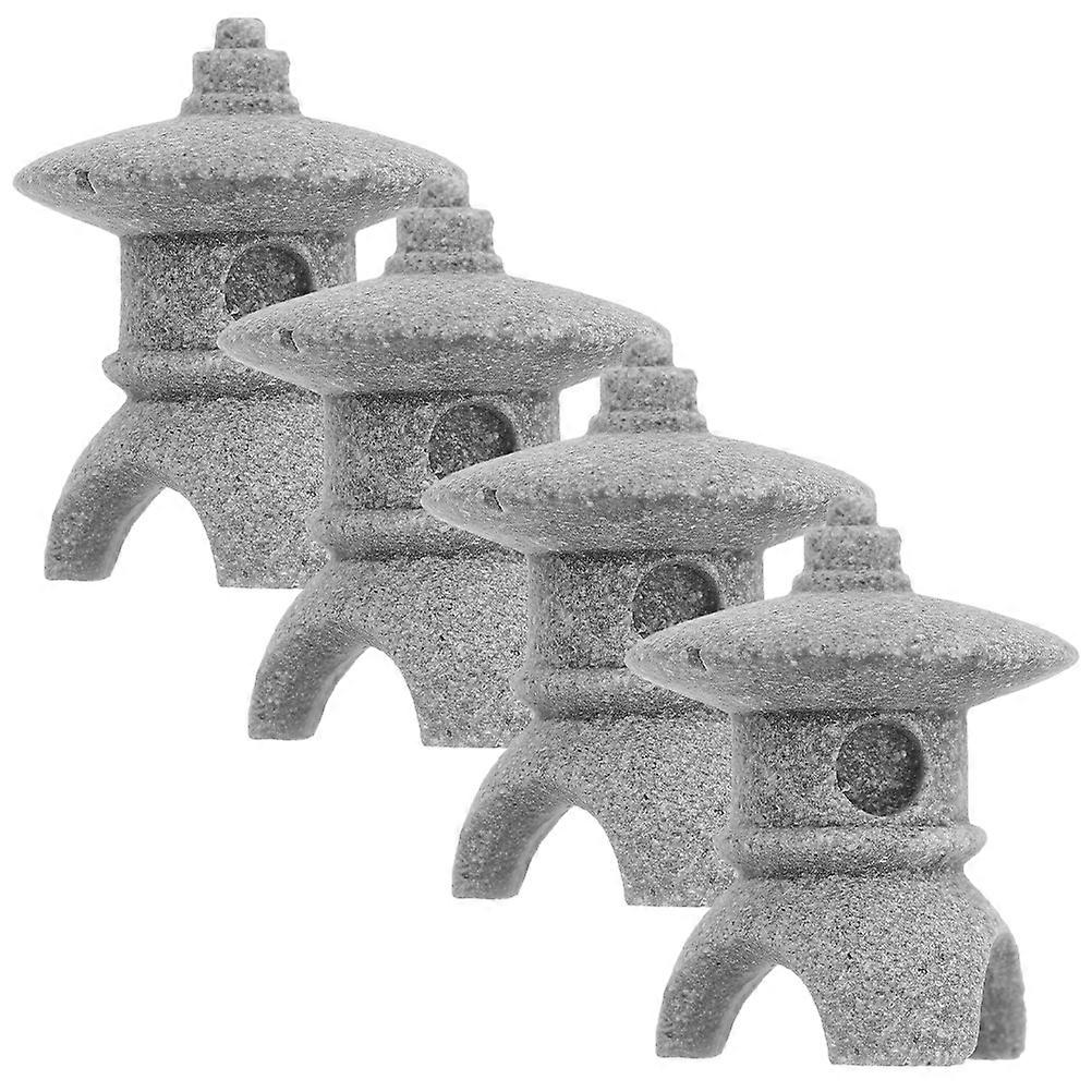 Grey Sandstone Pavilion Ornaments for Decoration Durable and Elegant 4 Pieces Small Size