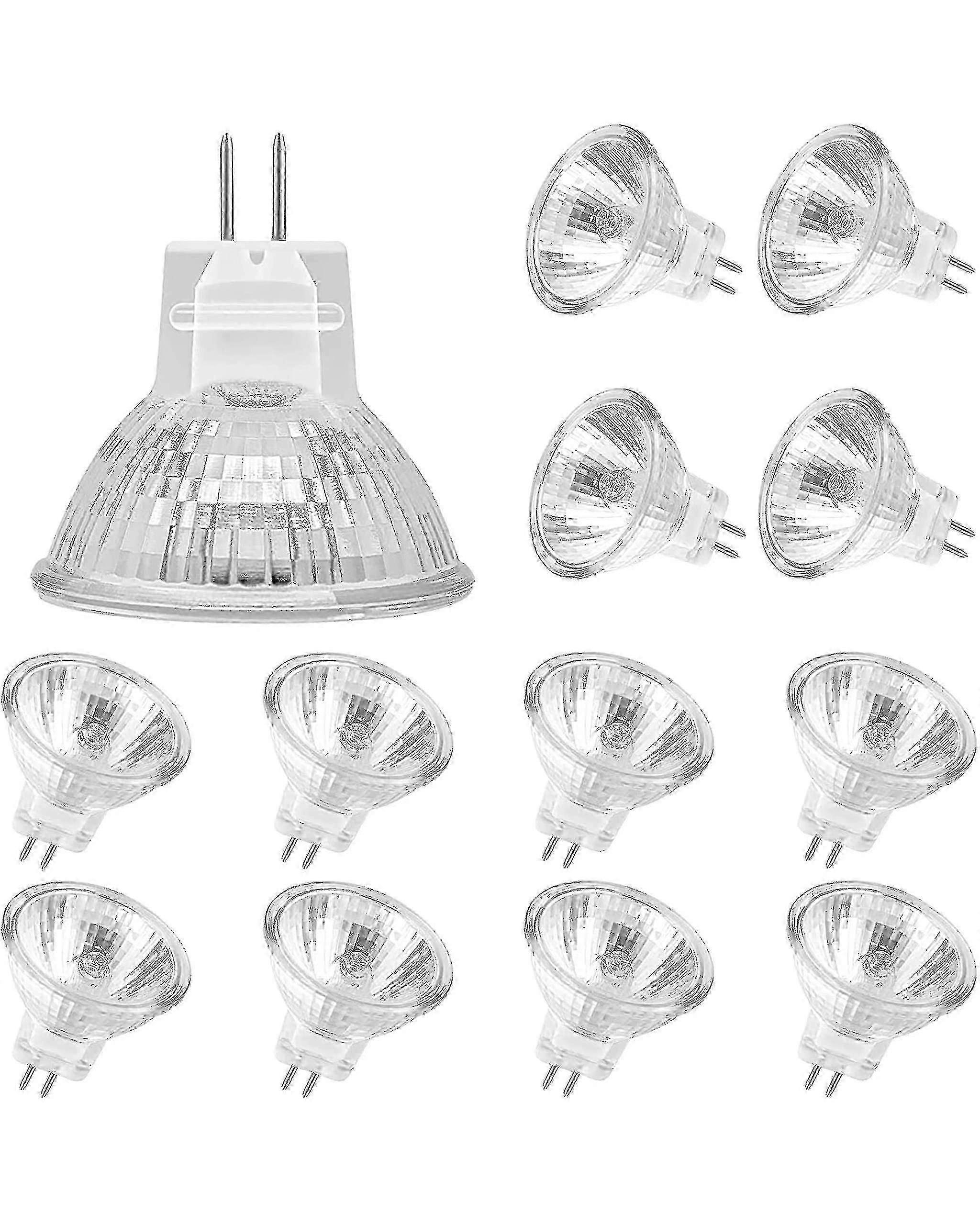 Ampoules halogènes MR11 (lot de 12), ampoule halogène GU4 12 V 20 W, ampoule MR11 GU4 à intensité variable avec couvercle en verre pour plafonnier, ampoule halogène 2 broches blanc chaud 2700 K
