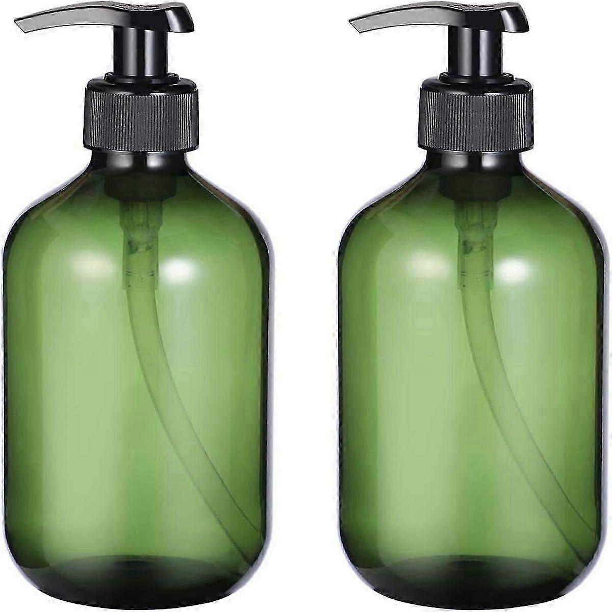 Green Soap Dispenser Pump Bottles - Set of 2, 500ml liquid containers for Kitchen & Bathroom Use