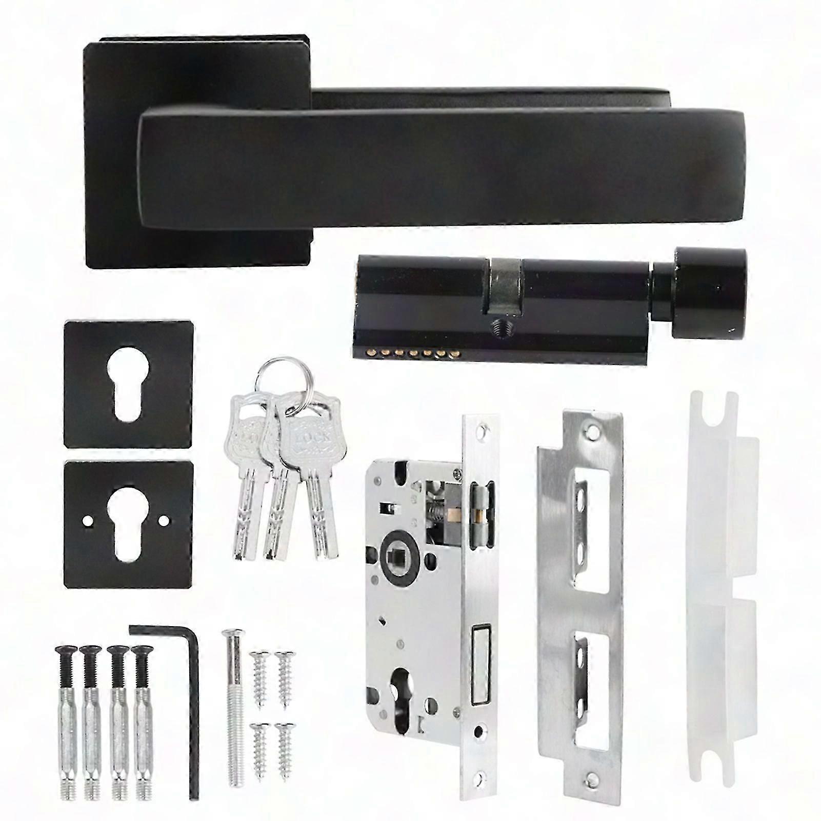 Adjustable Simple Black Lock Cylinder Handle Set Keyed Locking Door Knob Accessory