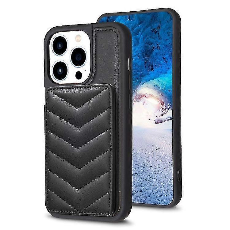 For iPhone 15 Pro Wave Pattern Card Bag Holder Phone Case