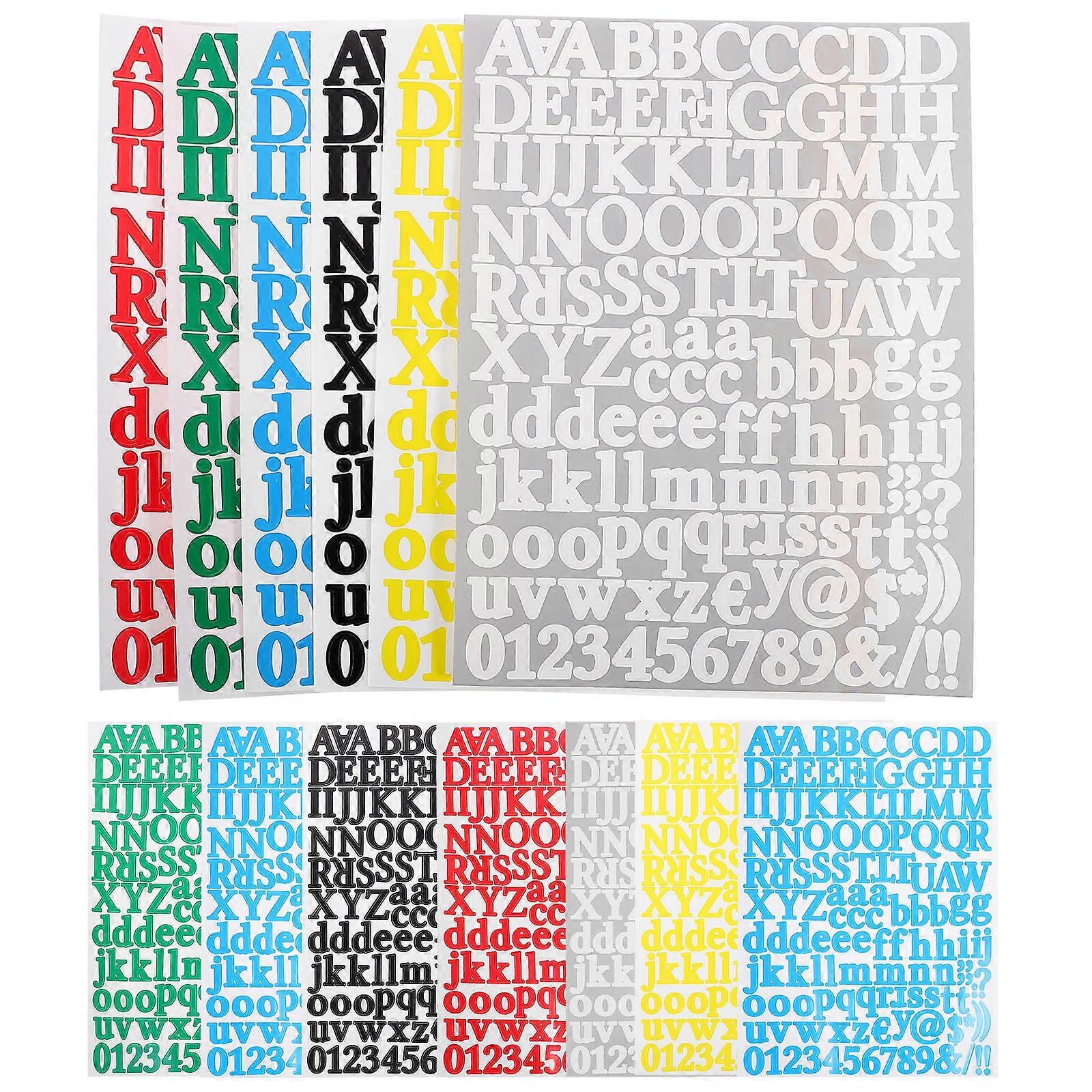 Adhesive Stickers for Home Decor with English Letters and Numbers 12 Sheets Assorted Color