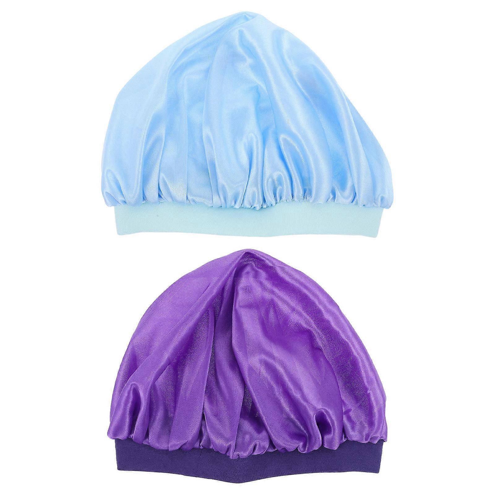 Kids Hats Elastic Wide-Brimmed Simple Design Sleeping Hat Assorted Color Hair Protection 2Pack