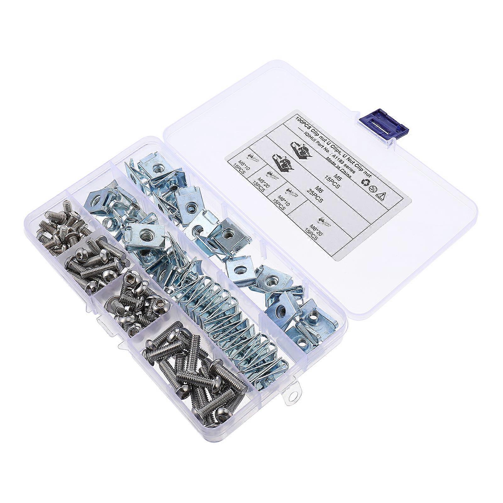 Manganese Clip Nut Fastener Set Corrosion Resistant Plated Finish Panel Bumper Fixing Clips for Automobile Motorcycle Modification with Storage Case