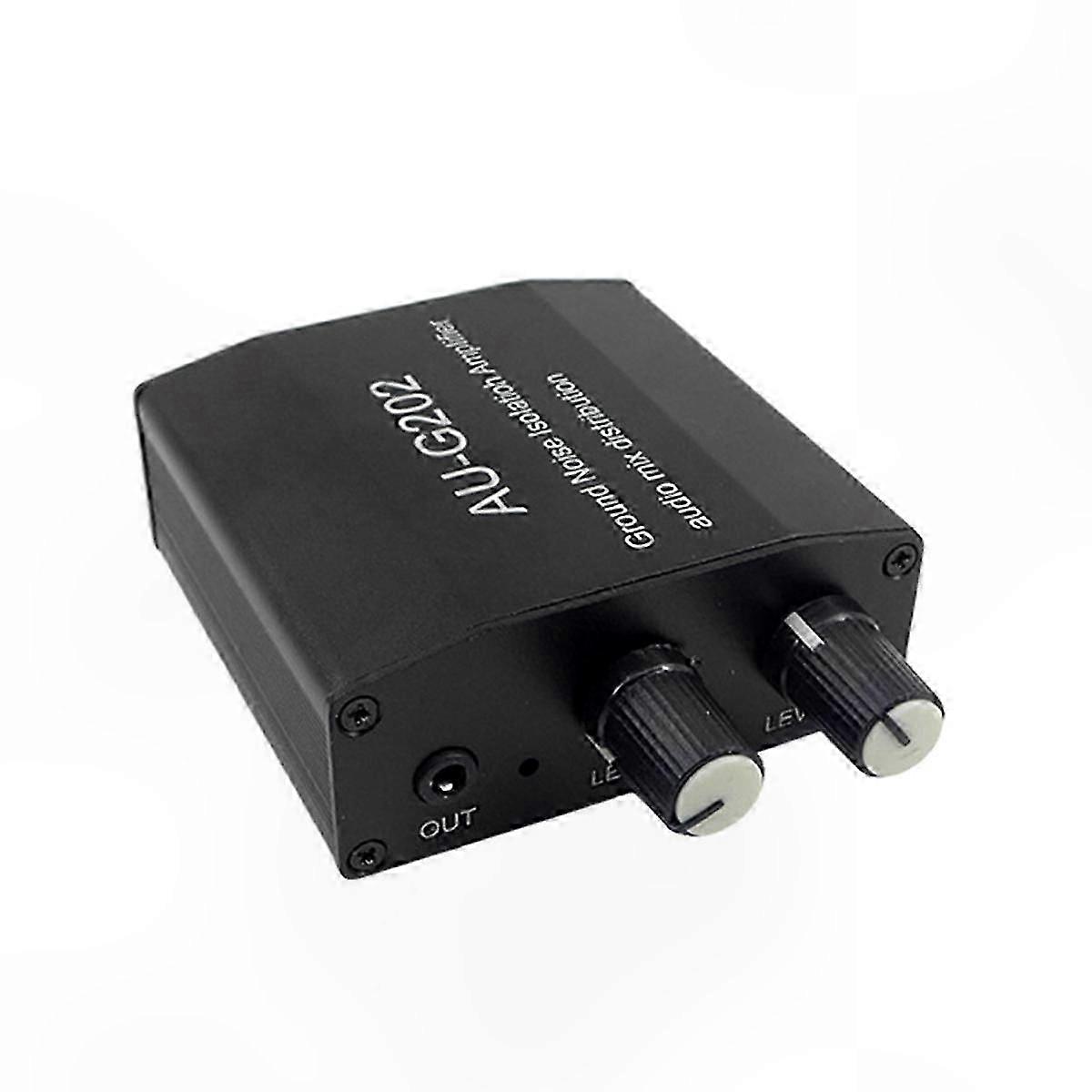Dual Channel Audio Mixer Amplifier with Ground Noise Isolation and 2 In 2 Out Connectivity