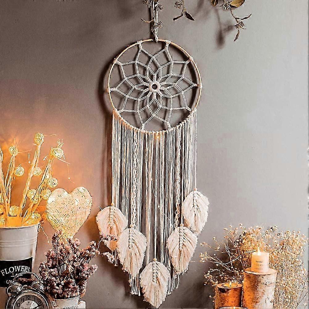 Handmade Bohemian Dream Catcher - Large Macrame Dreamcatcher with Pompoms for Bedroom, Wall Decor Wind Chimes Dreamcatcher Cotton Woven Tapestries