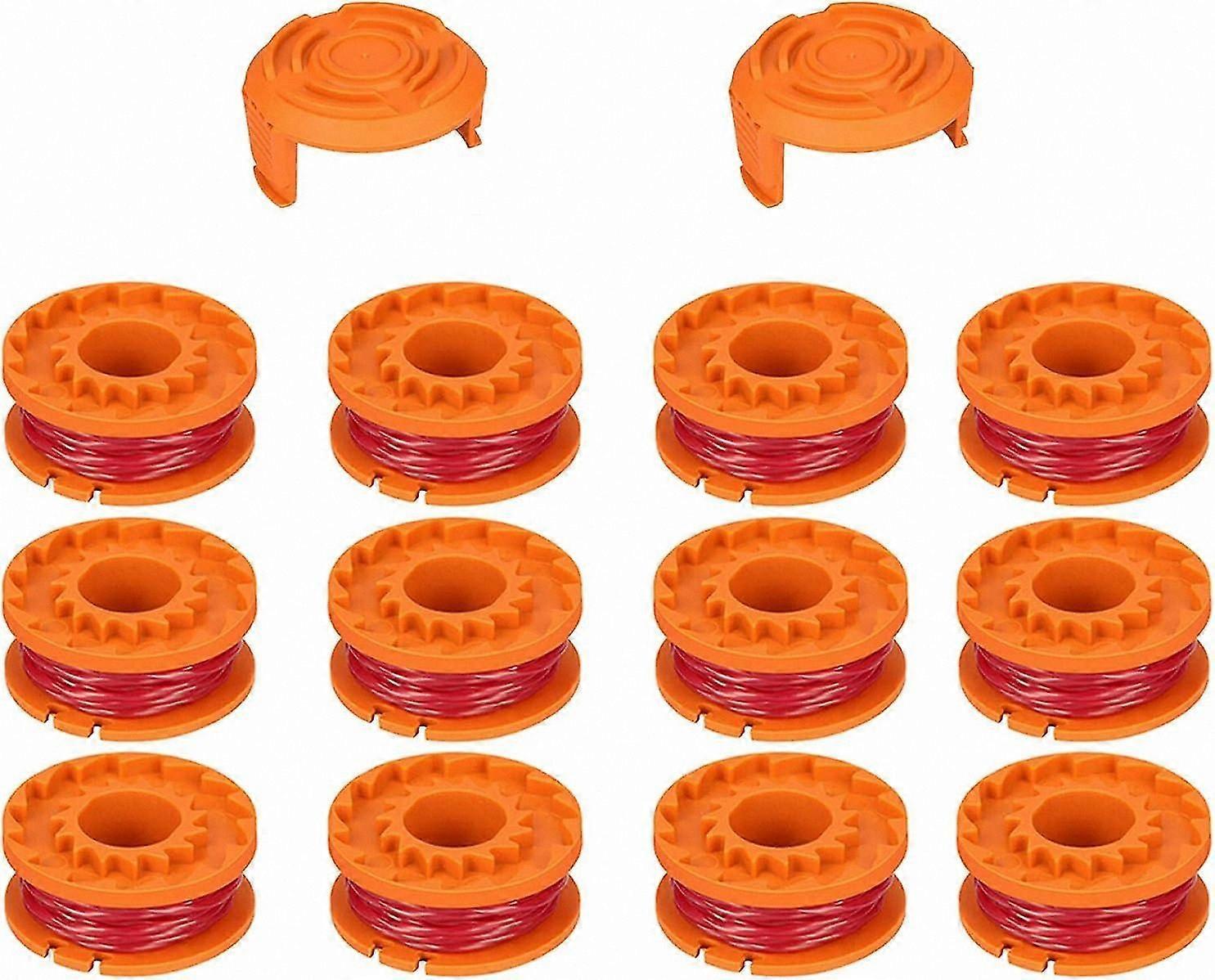 12-Pack Replacement Trimmer Spools with 2 Protective Caps, 1.65mm Line for WA0010 String Trimmers, Universal Fit for Most Weed Eaters and Lawn Edgers
