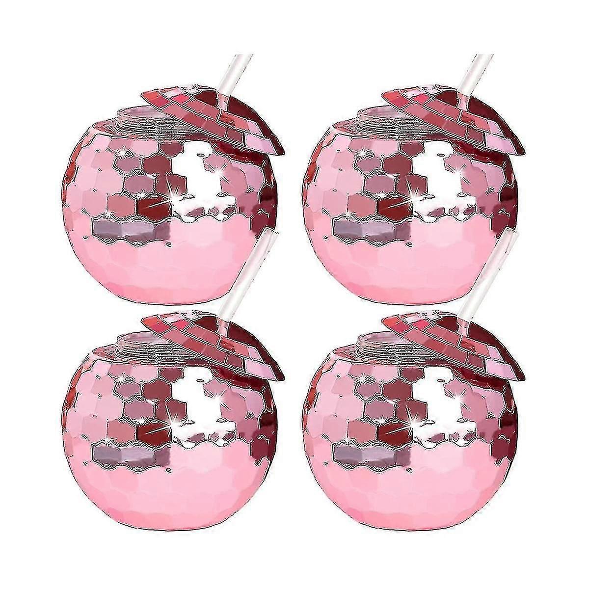 4pcs Disco Ball Cups, Unique Cocktail Glasses with Flashlight Straw