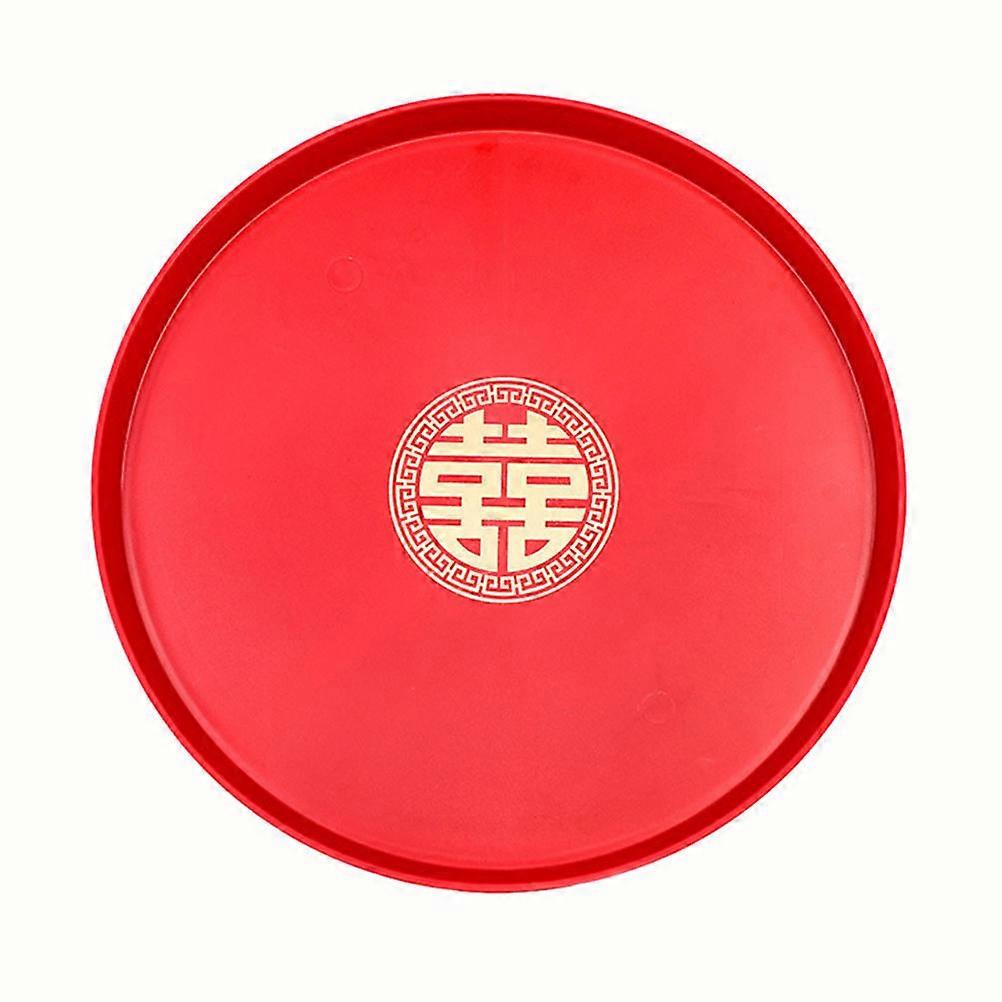 Snack Tray Chinese Style Round Serving Tray Suitable for Kitchen Use Red Pp Material 1Pcs