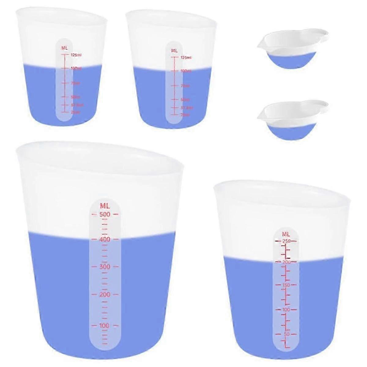 6 Pcs Silicone Cup Set, 500ml, 250ml and 125ml for Epoxy Silicone Measuring Cups, Non-Stick Mixing Cups, Casting Molds