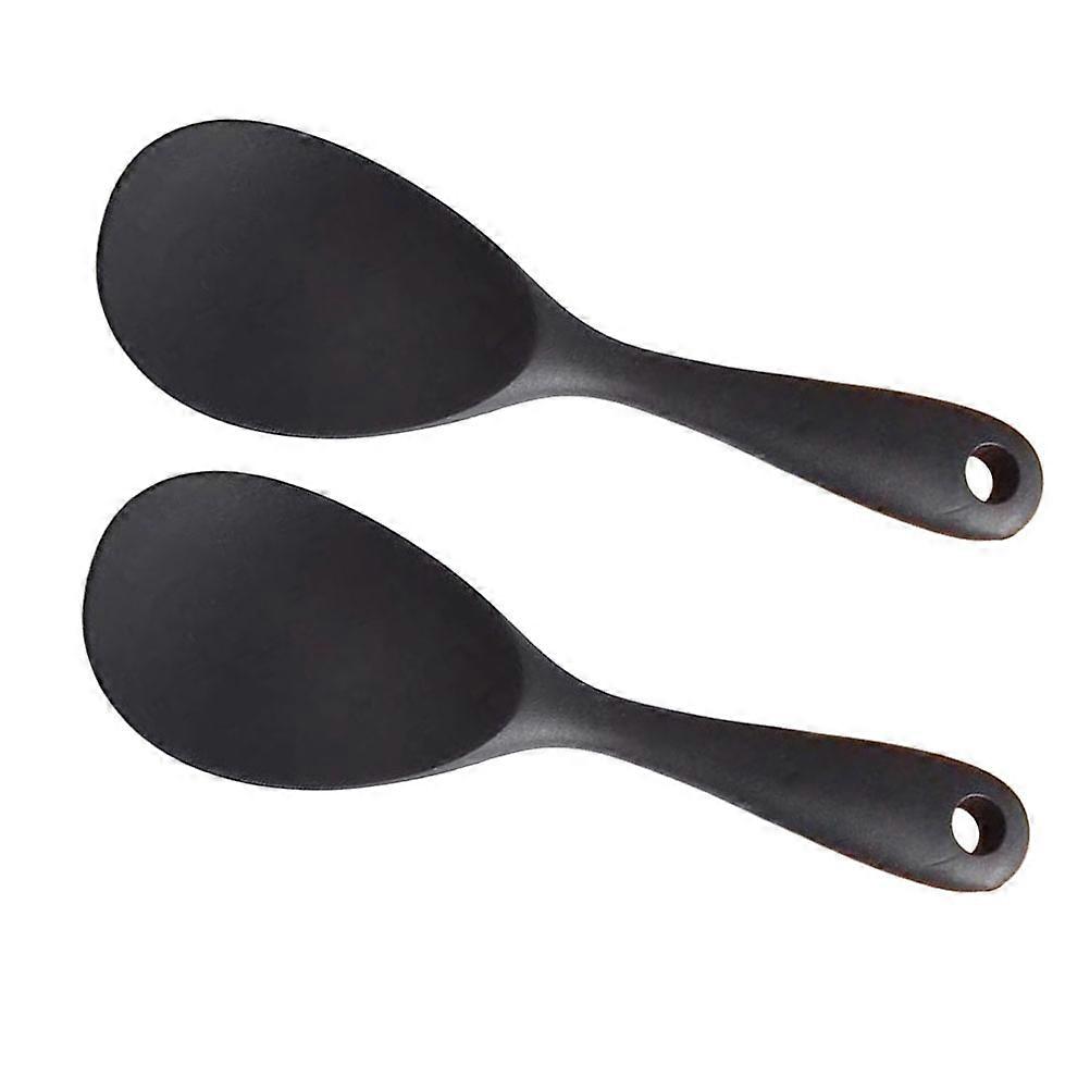 Rice Serving Spoon Household Rice Paddle for Home Use Black Silicone Wear Resistant Convenient 2Pcs