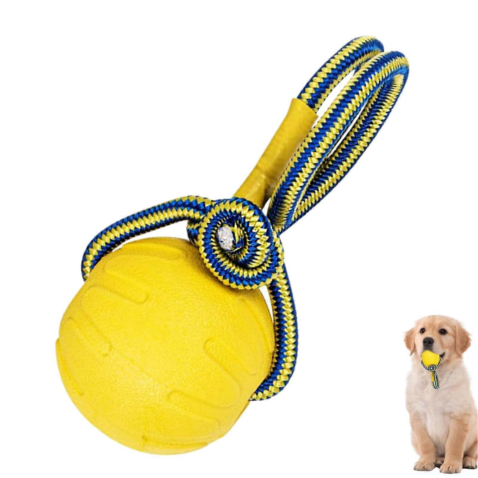 Dog Chew Ball With Handle - Indestructible Chew Ball For Training, Interactive Teething Knot Puppy Toy, Indoor Outdoor