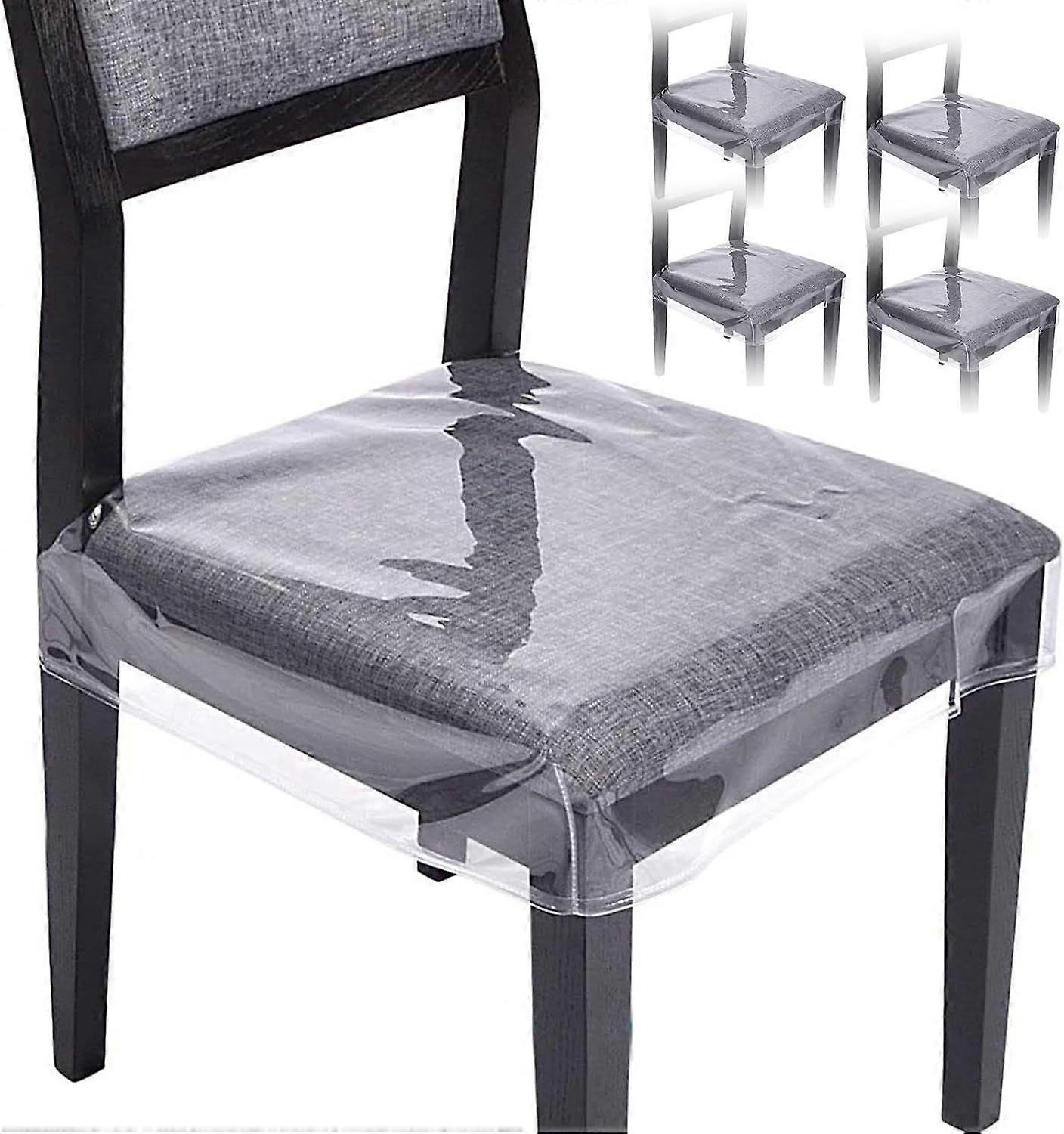 4 Pack Chair Covers for Dining Chairs,  Clear Waterproof Seat Covers for Dining