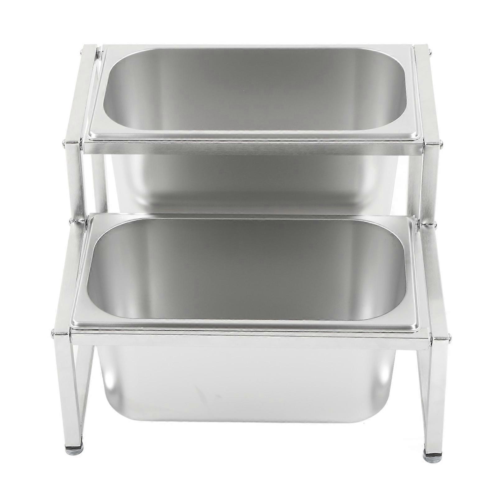 Double Layer Stainless Steel Spice Rack for 2x 1/3 Pans Kitchen Use