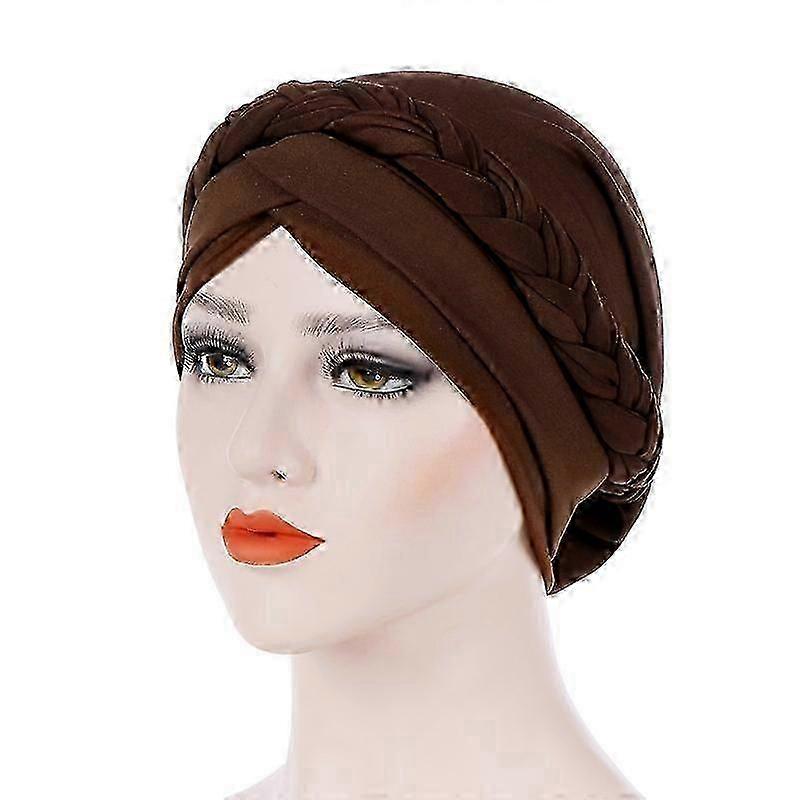 Couverture de cheveux turban pour femmes en soie de lait brun foncé avec style enveloppant