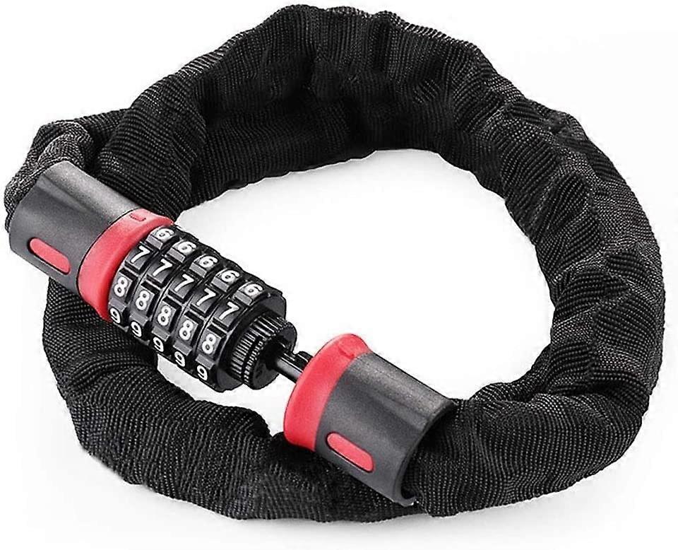 5Digit Bicycle Security Lock 0.9m, Combination Password Chain Lock For MTB And Road Bikes, Outdoor Use, Black/Red