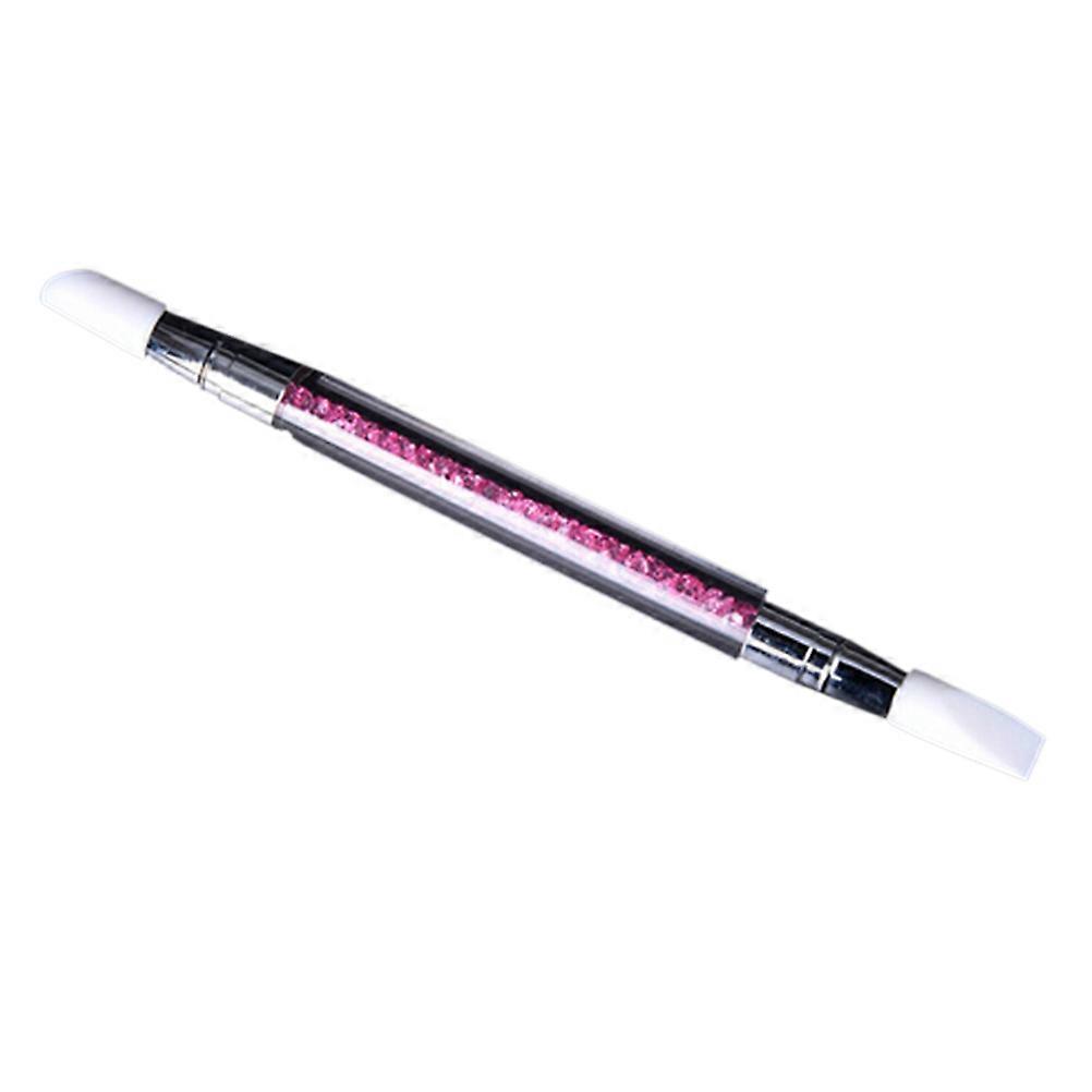 Silicone Head Nail Art Carving Pen with Clear Acrylic Tube and Decorated Crystal Rhinestones for DIY Pink