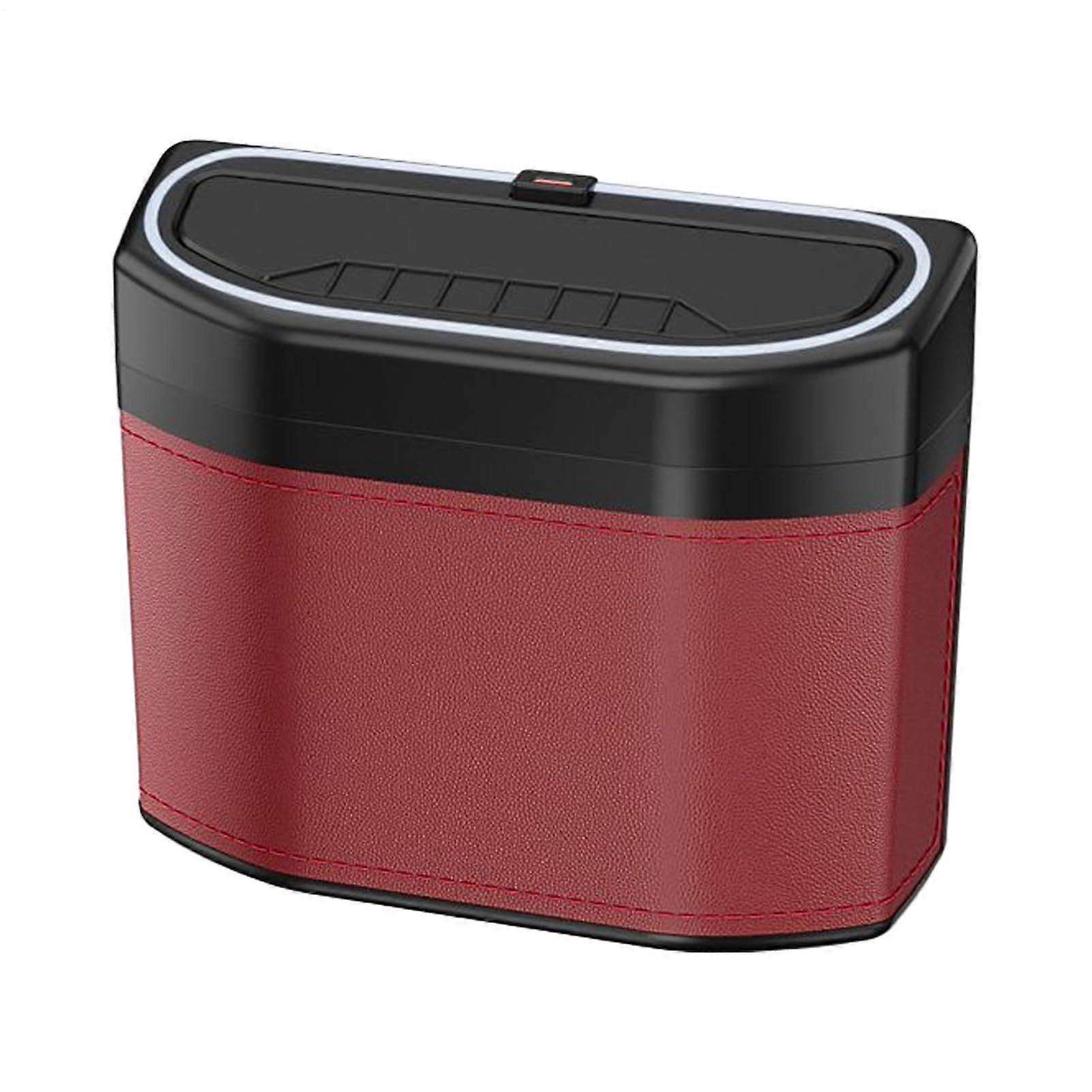 Trash Bin Portable Car Waste Container For Pickup And SUV, LeakProof Garbage Organizer With LED Light, RVs Red