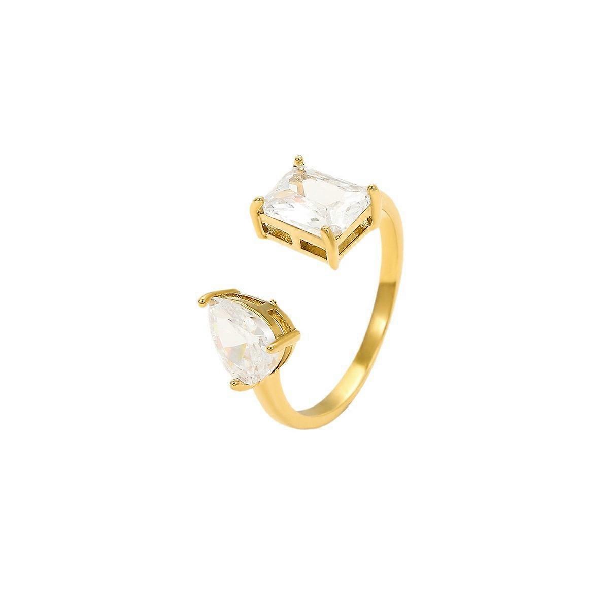 Ring, Square Water Drop Zircon Open Stainless Steel Plated Fade-Resistant for Women