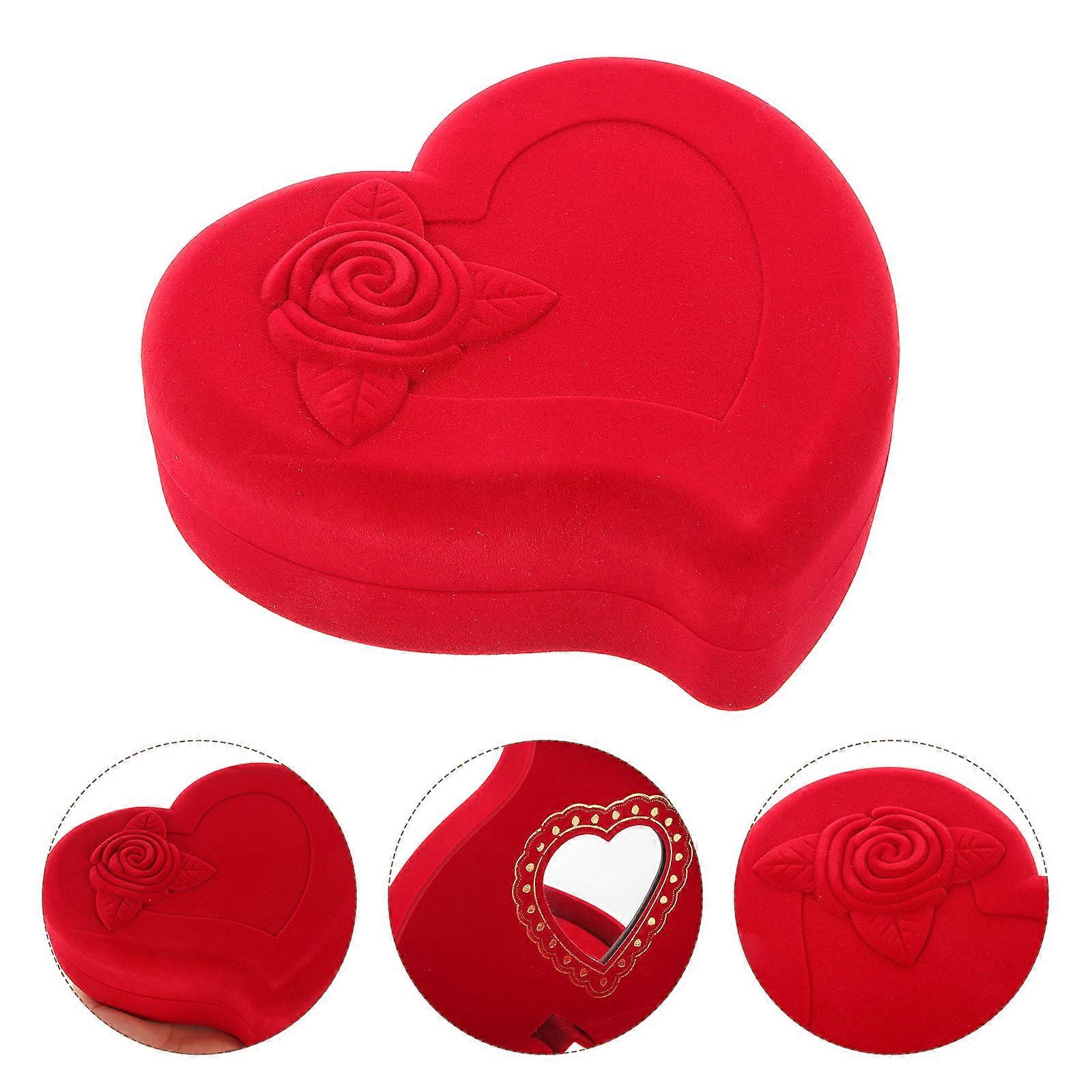 Red Jewelry Box Flannel Storage with Heart Shape Design 2Pcs Set